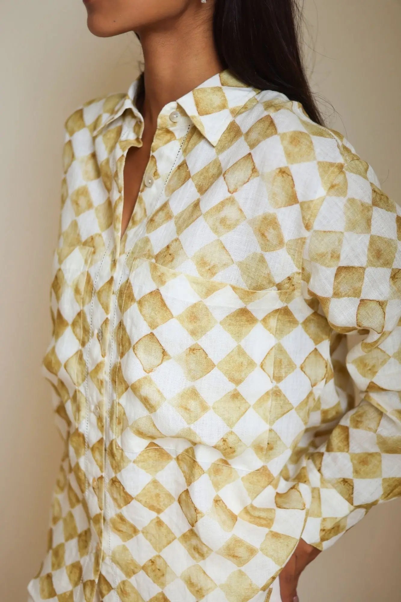 Holly Checker Linen Ochre Shirt SanctuaryLiving