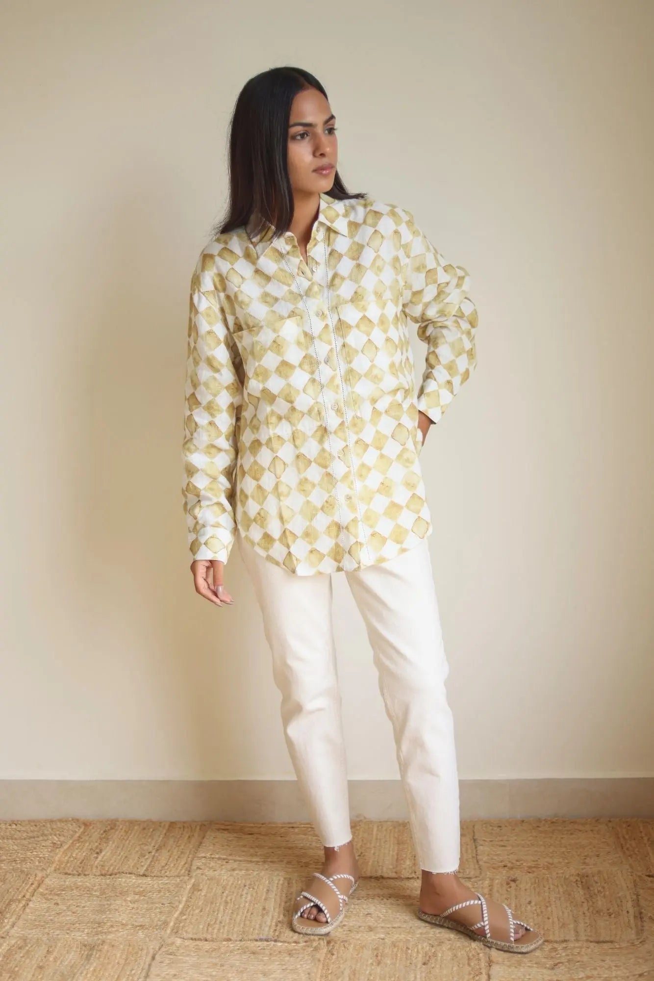 Holly Checker Linen Ochre Shirt SanctuaryLiving