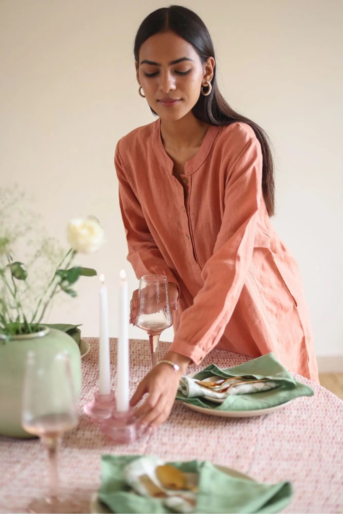 Eda Linen Rhubarb Kurta with Pants (Set of 2) SanctuaryLiving