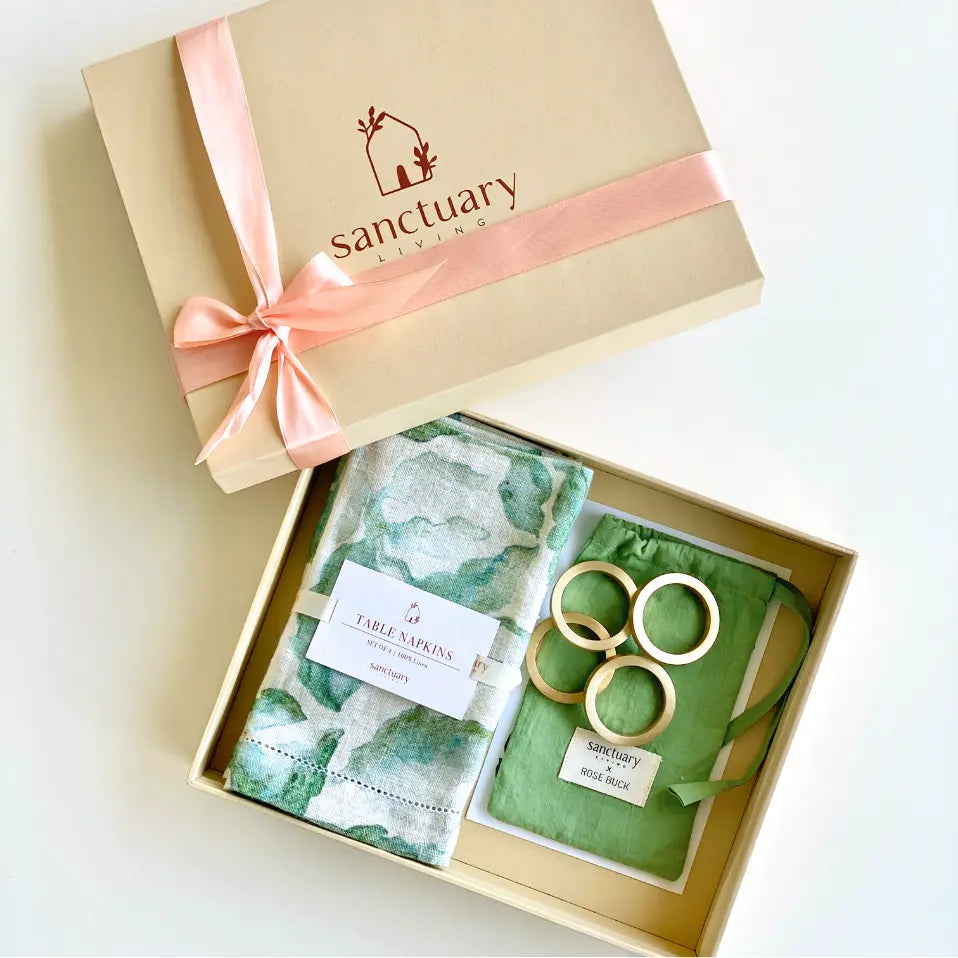 Cascade Teal Gift Set-Linen Napkins & Napkin Rings SanctuaryLiving