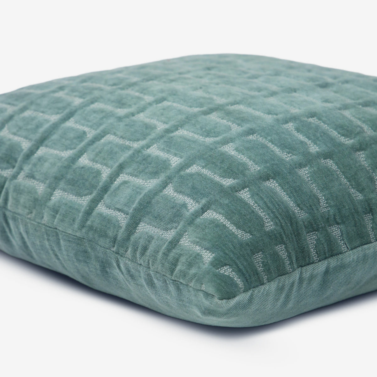 Twig Teal Embroidered Velvet Cushion Cover