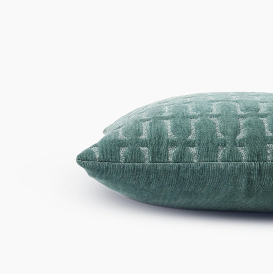 Twig Teal Embroidered Velvet Cushion Cover