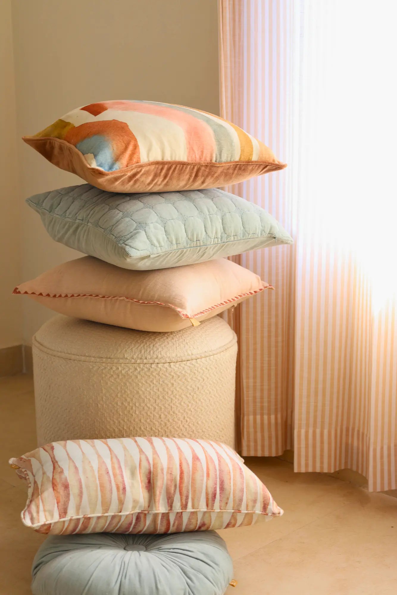 Ripple Blush Oblong Linen Cushion Cover SanctuaryLiving