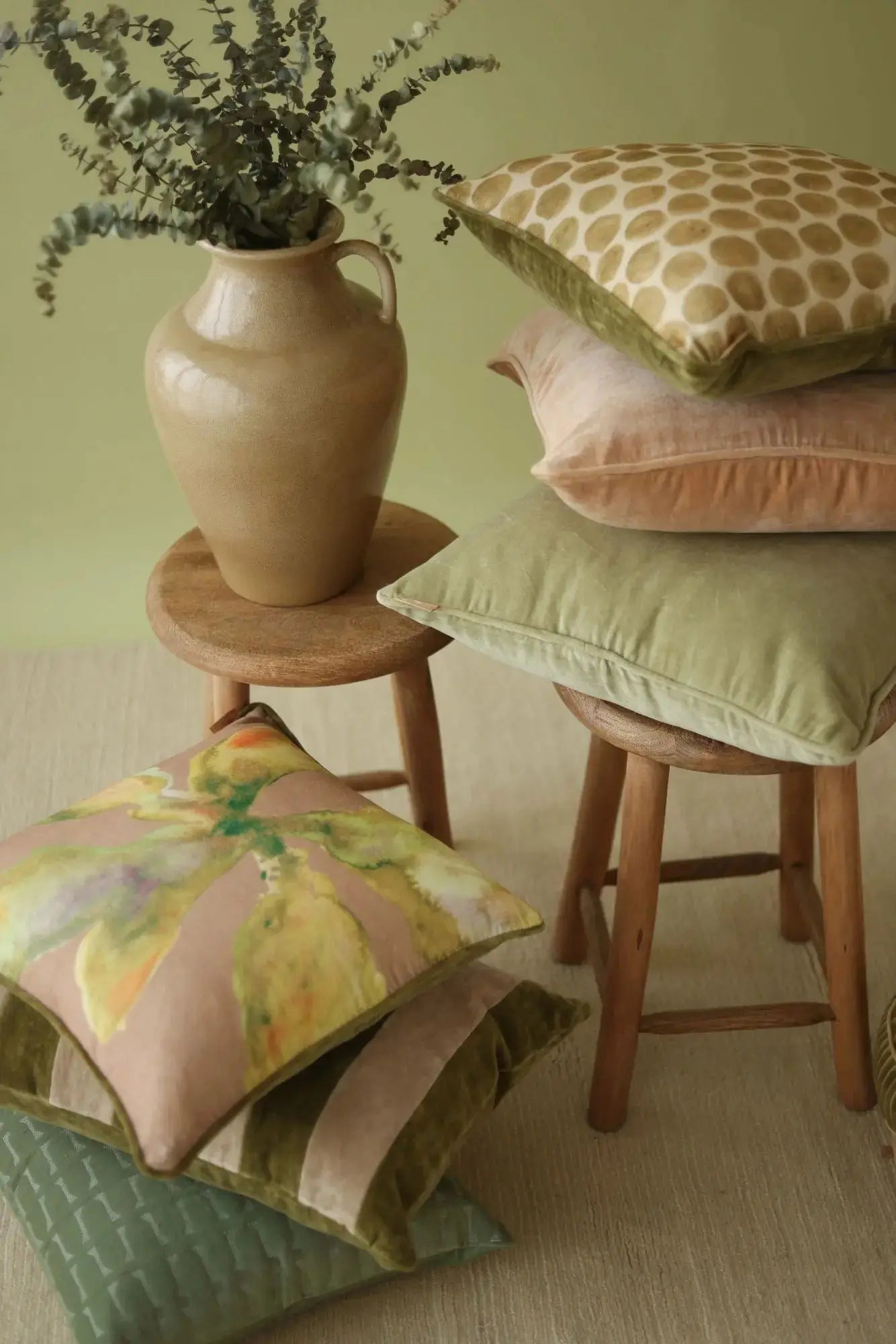 Polka Dot Olive Velvet Cushion Cover SanctuaryLiving