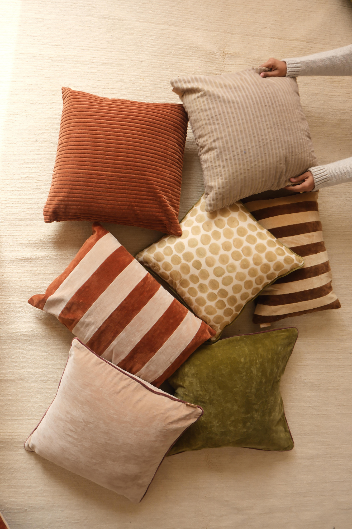 Polka Dot Olive Velvet Cushion Cover