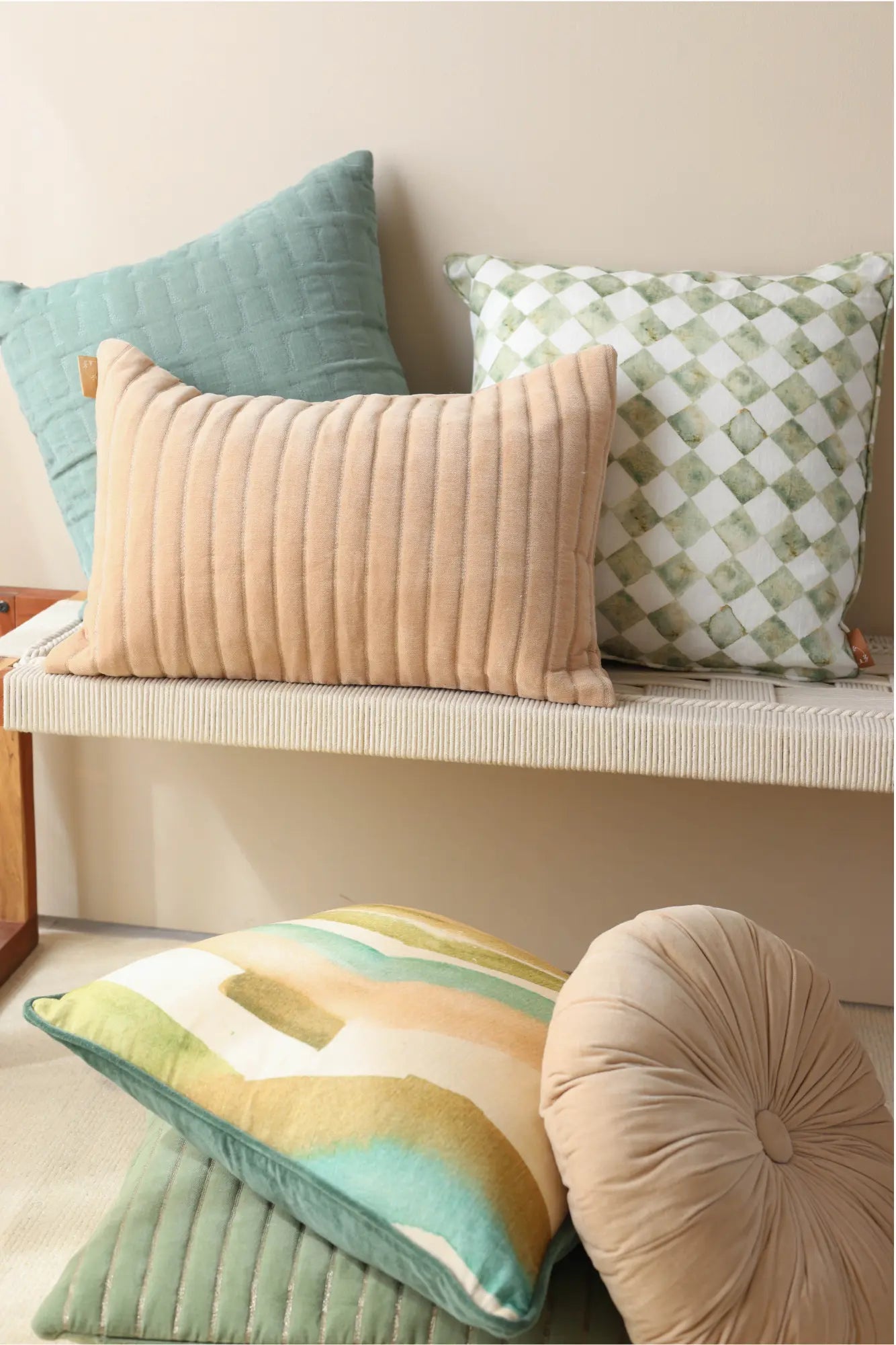 Eden Striped Blush Oblong Velvet Cushion Cover SanctuaryLiving