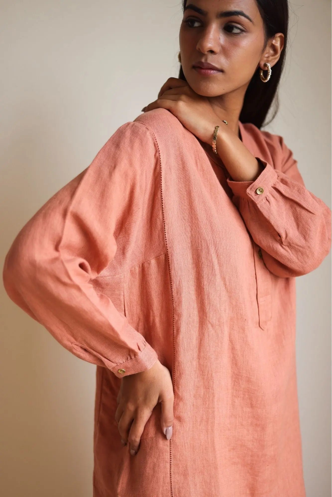 Eda Linen Rhubarb Kurta with Pants (Set of 2) SanctuaryLiving