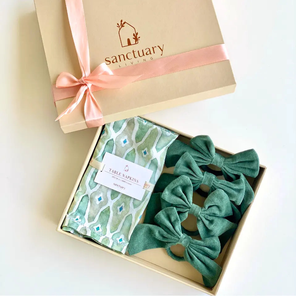 Mosaic Sage Gift Box-Napkins & Napkin Rings SanctuaryLiving