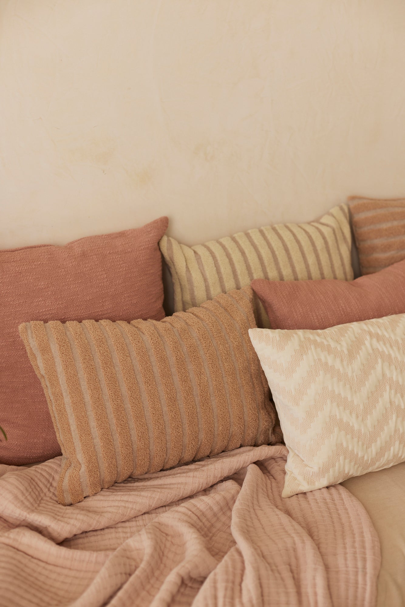 Striped Blush Oblong Chambray Cotton Cushion Cover
