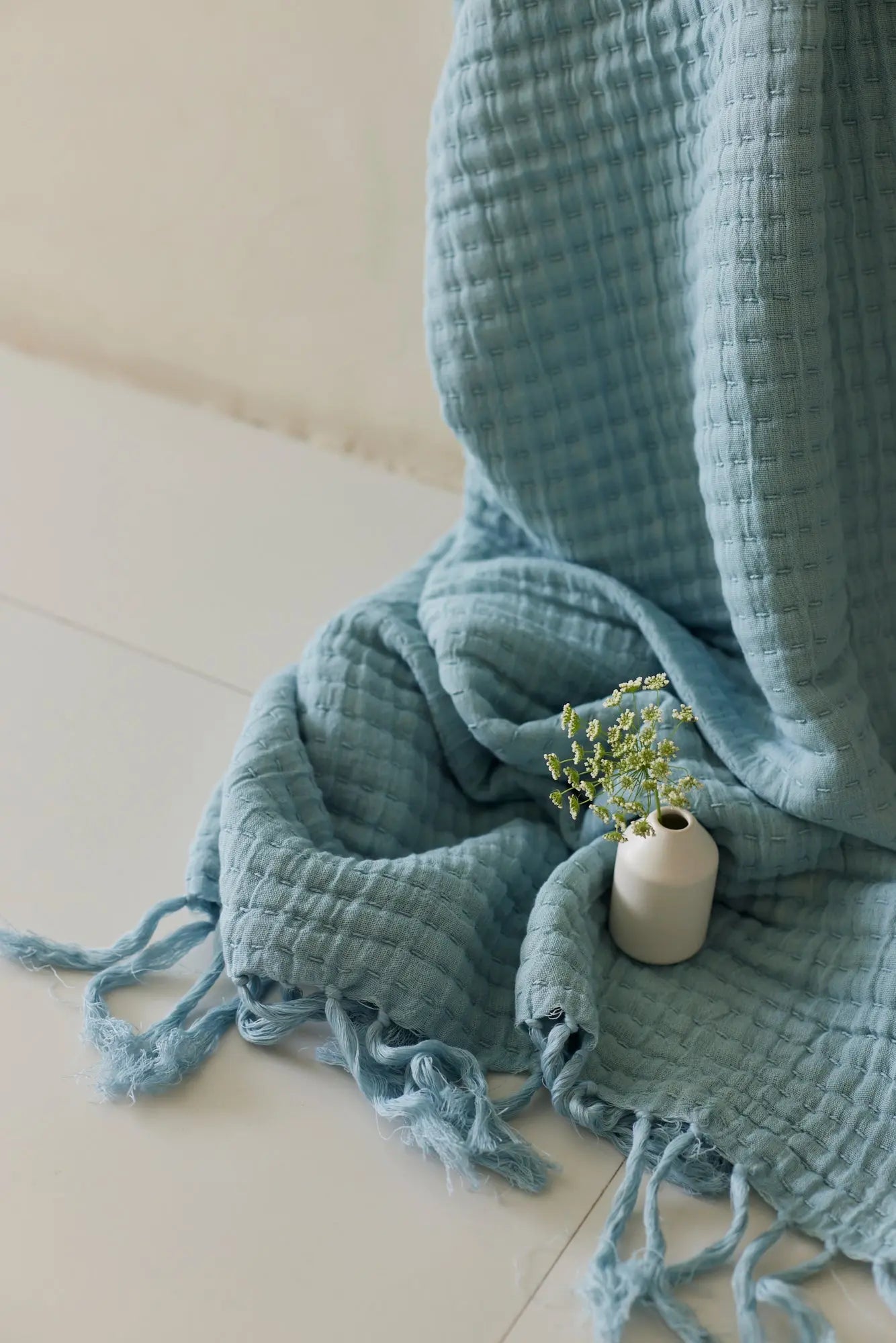 Trail Powder Blue Cotton Throw SanctuaryLiving
