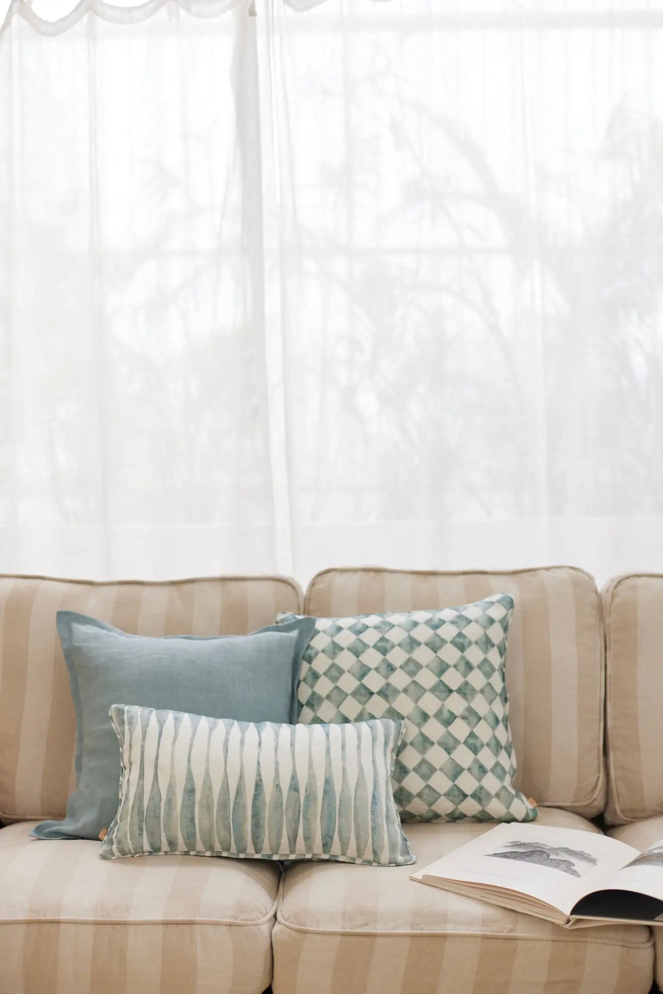 Ripple Blue Oblong Linen Cushion Cover SanctuaryLiving