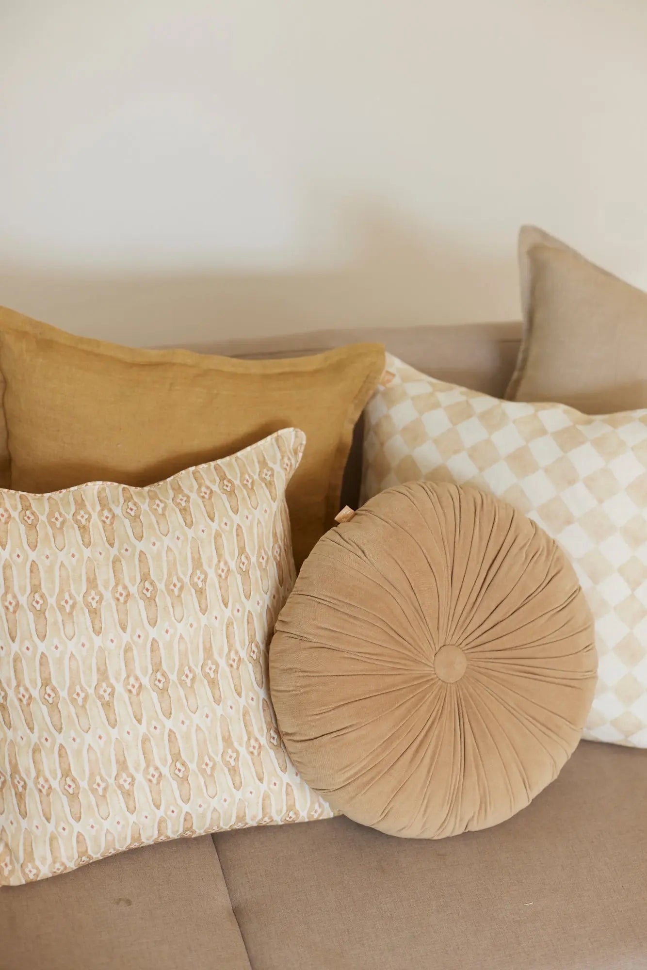 Checker Beige Linen Oblong Cushion Cover SanctuaryLiving