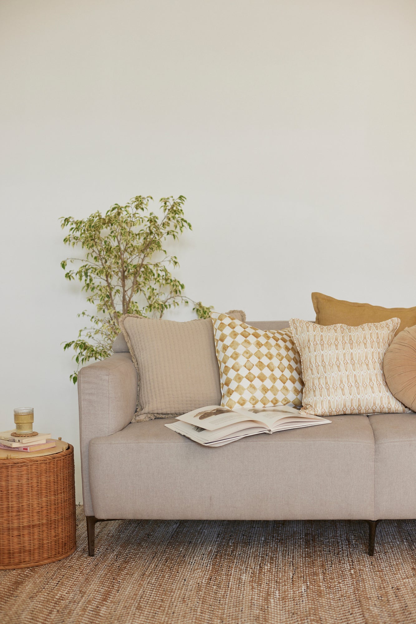 Checker Ochre Linen Oblong Cushion Cover