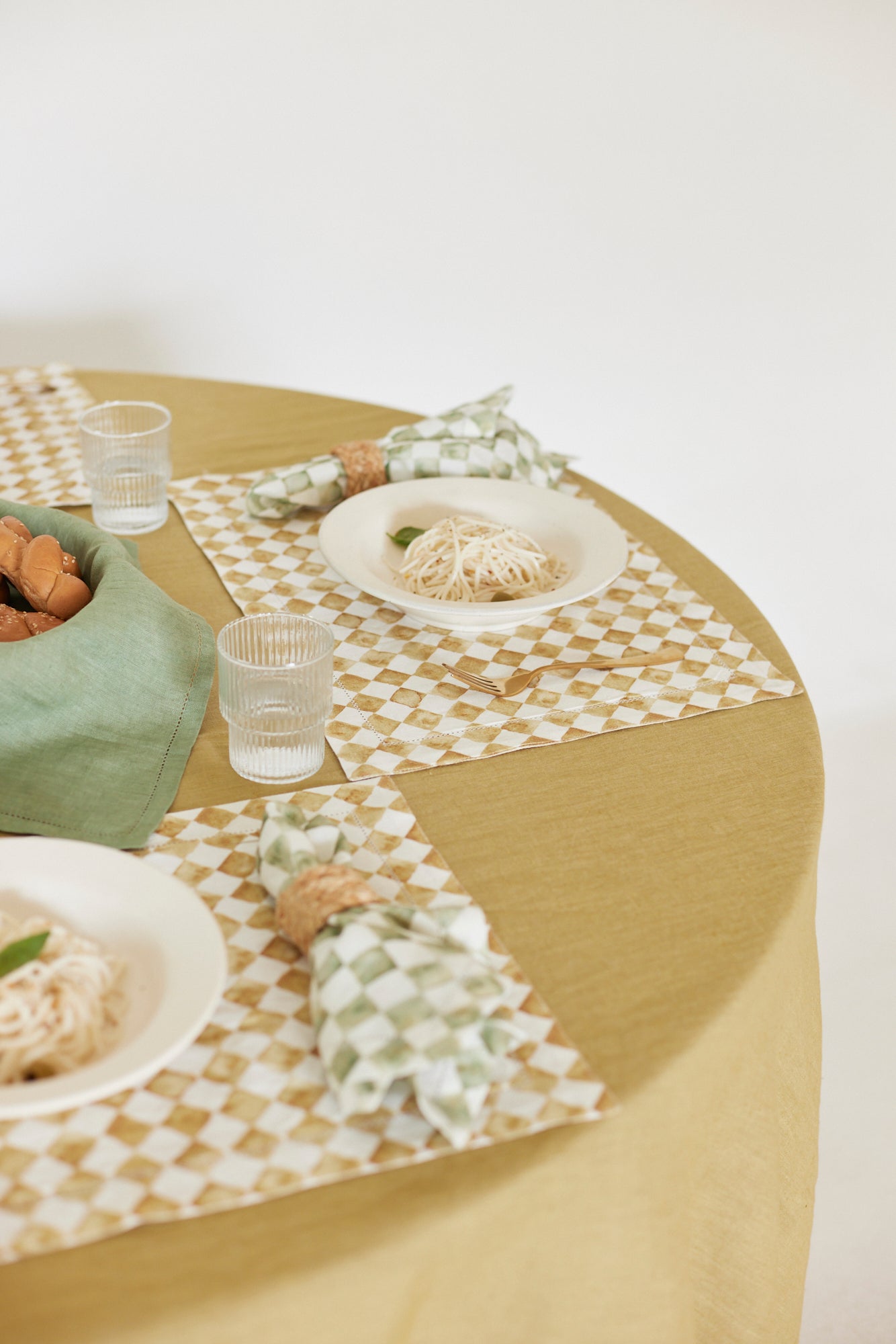 Checker Green Linen Table Napkins-Set of 2