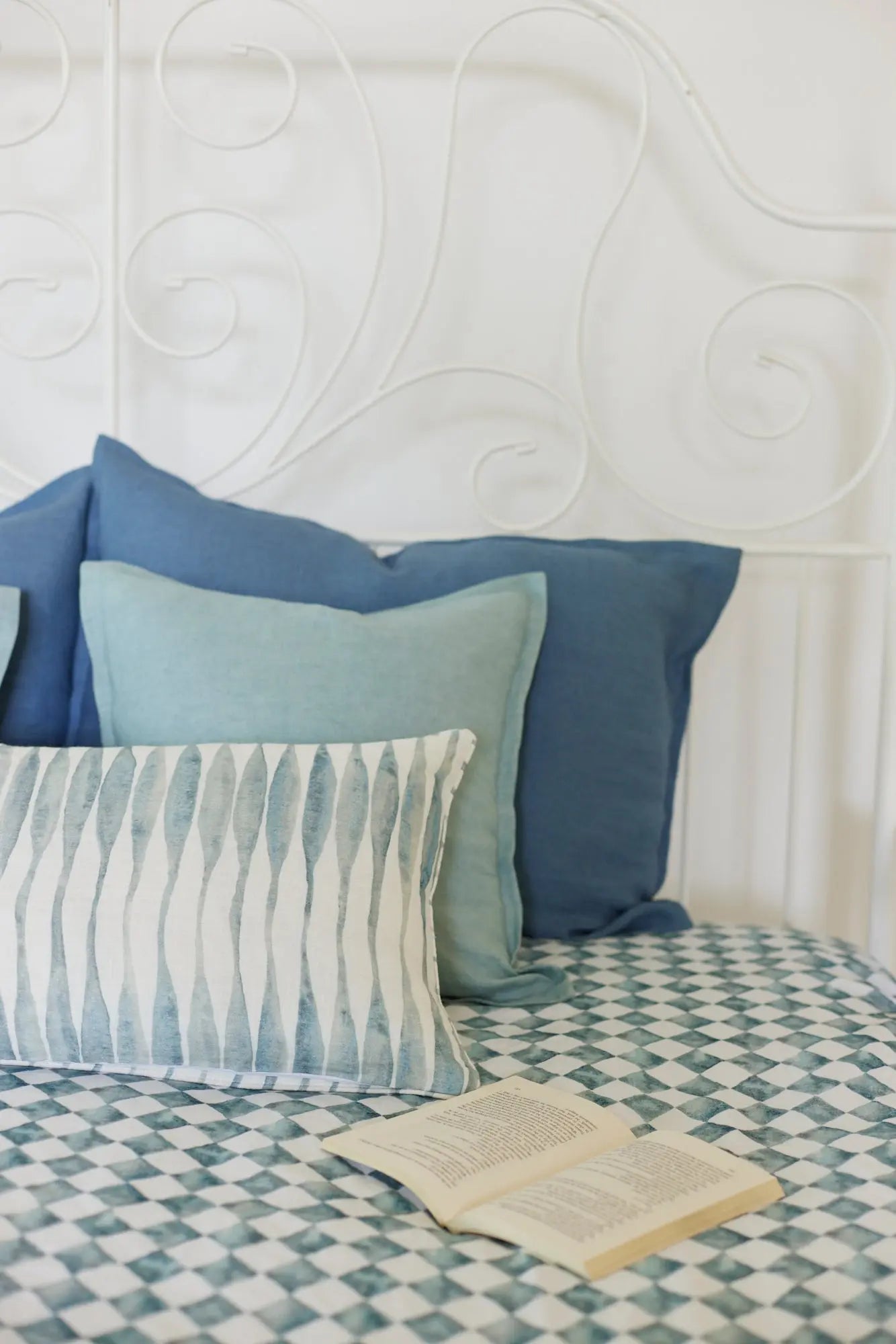 Checker Blue Linen Bedspread SanctuaryLiving