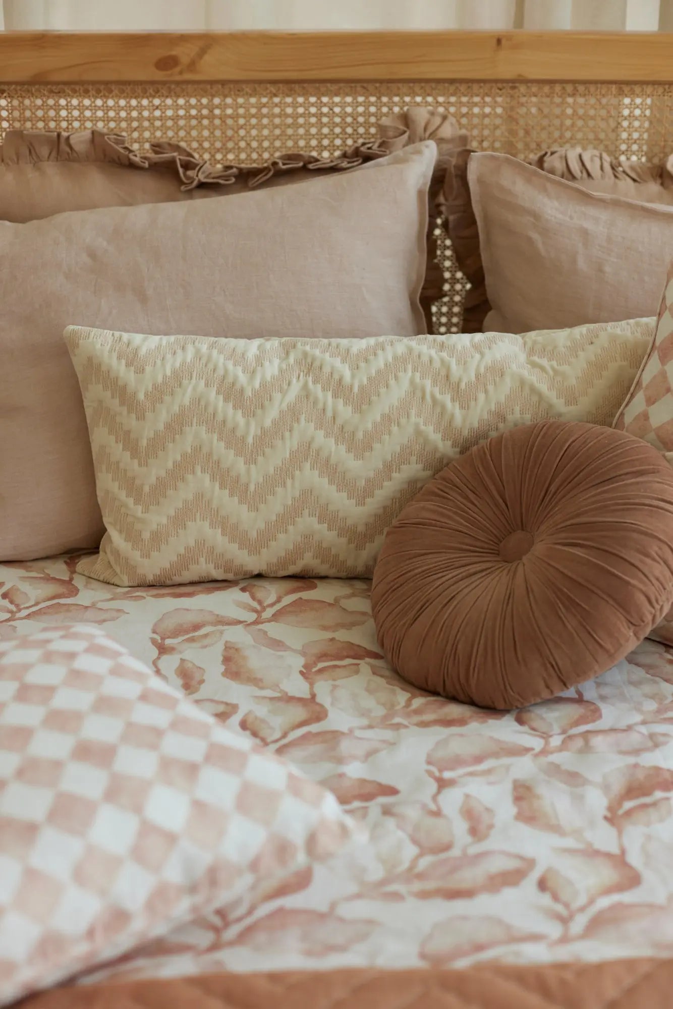 Chevron Blush Lumbar Velvet Cushion Cover SanctuaryLiving