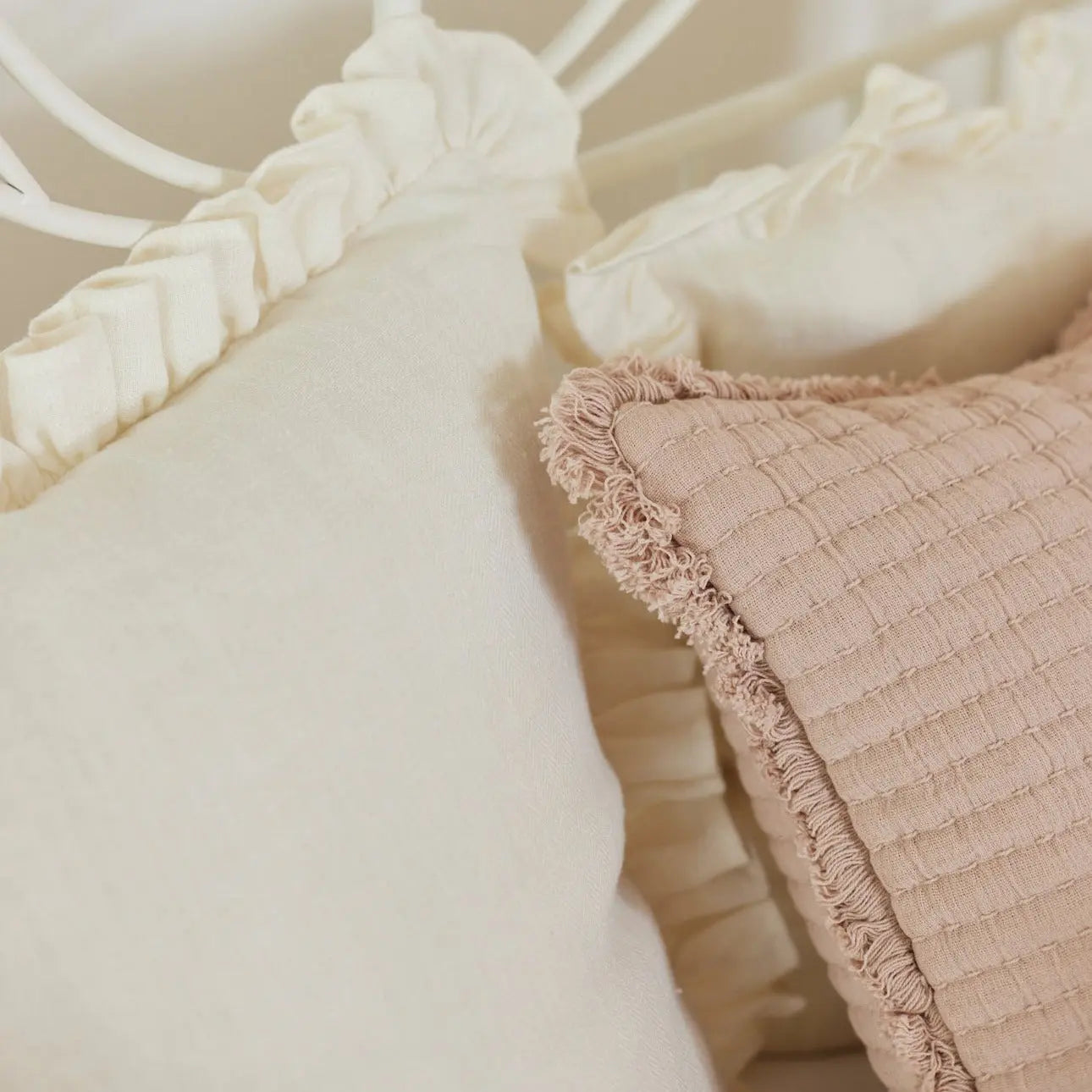 Linen Ruffle Ivory Pillow Cover SanctuaryLiving