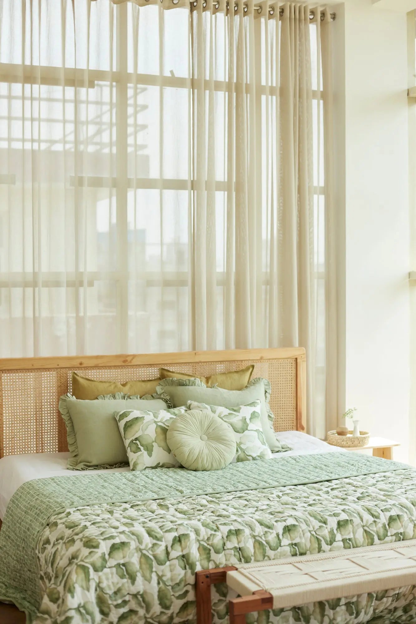 Speckle Green Kantha Cotton Quilt SanctuaryLiving