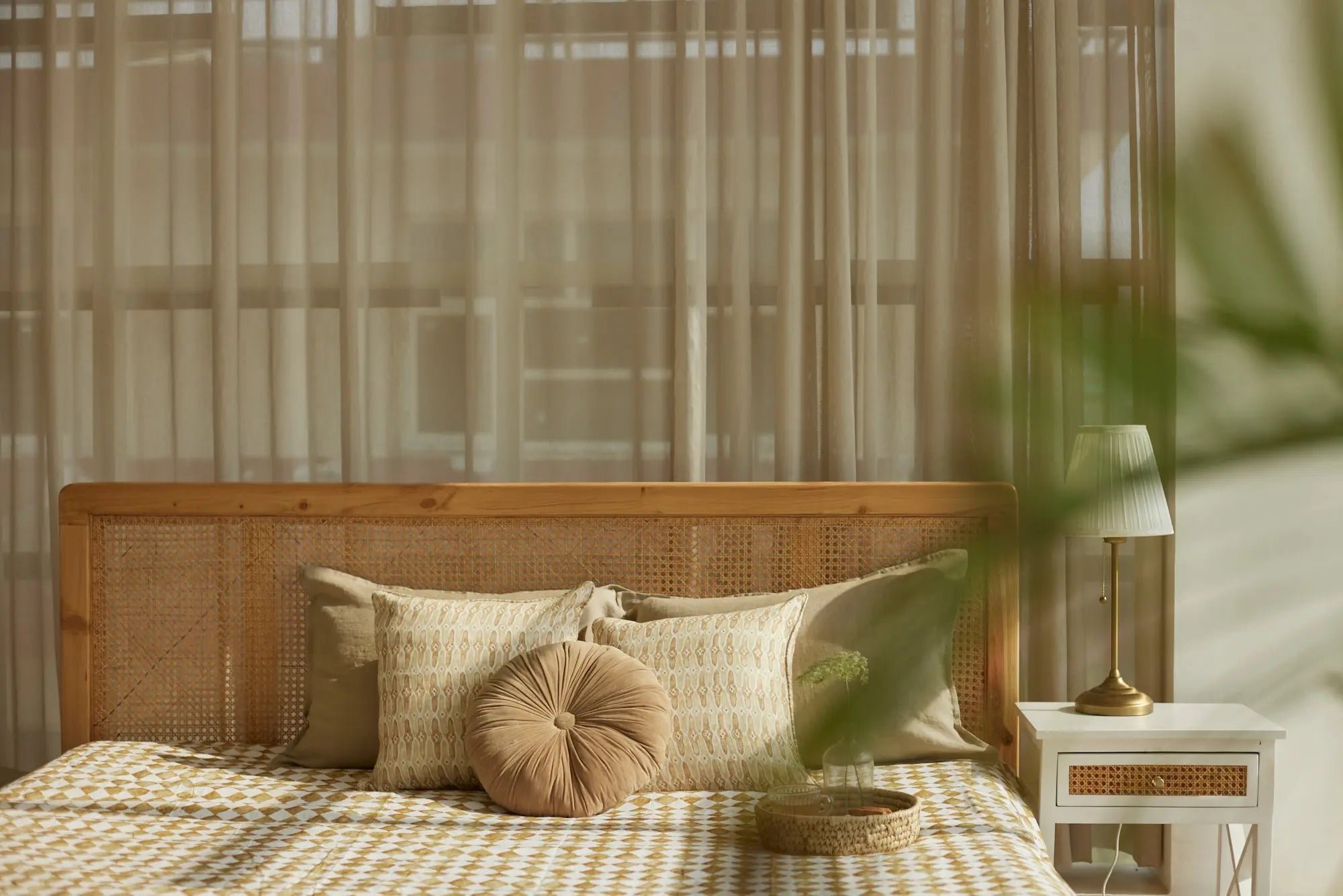 Checker Ochre Linen Bedspread SanctuaryLiving