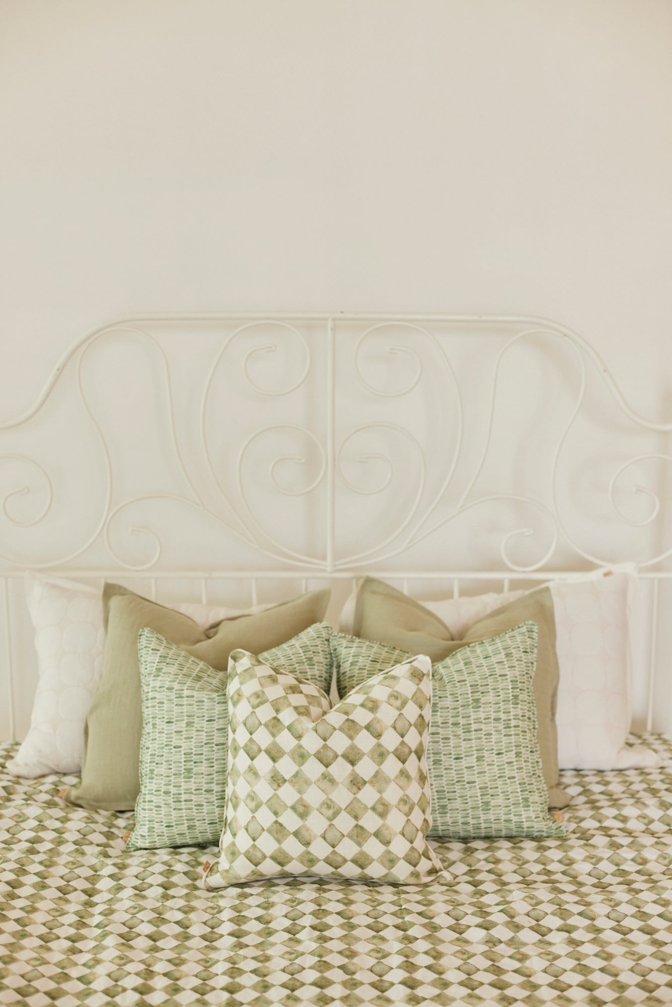 Checker Green Linen Bedspread