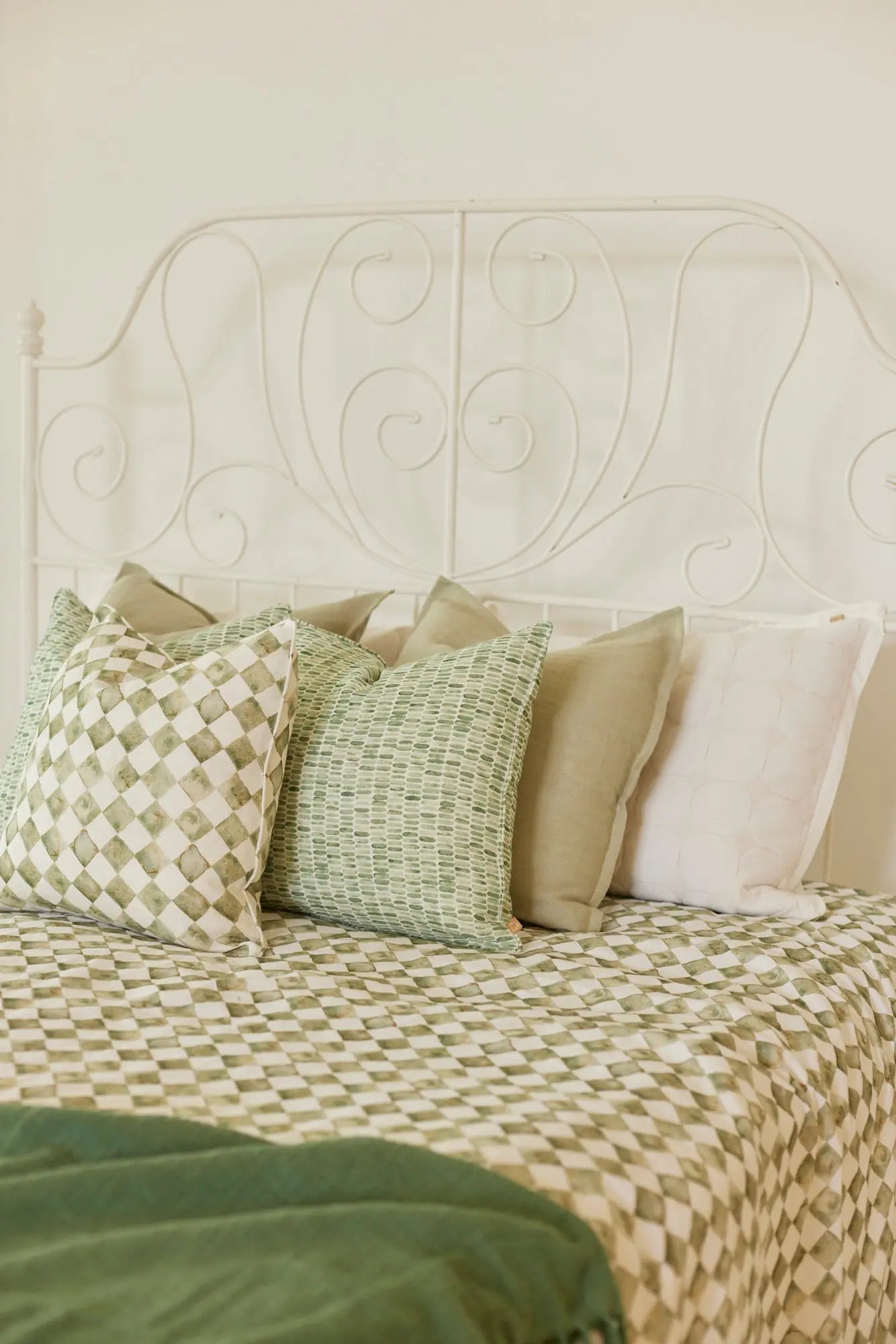 Handloom Cotton Slub Green Throw SanctuaryLiving