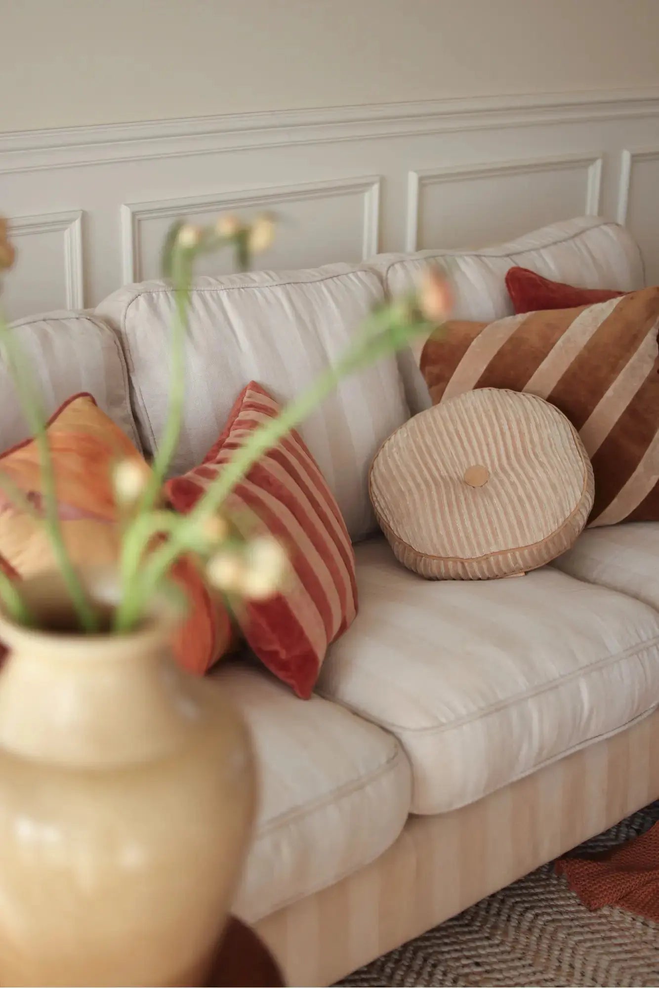 Luna Sandstone Velvet Round Cushion SanctuaryLiving