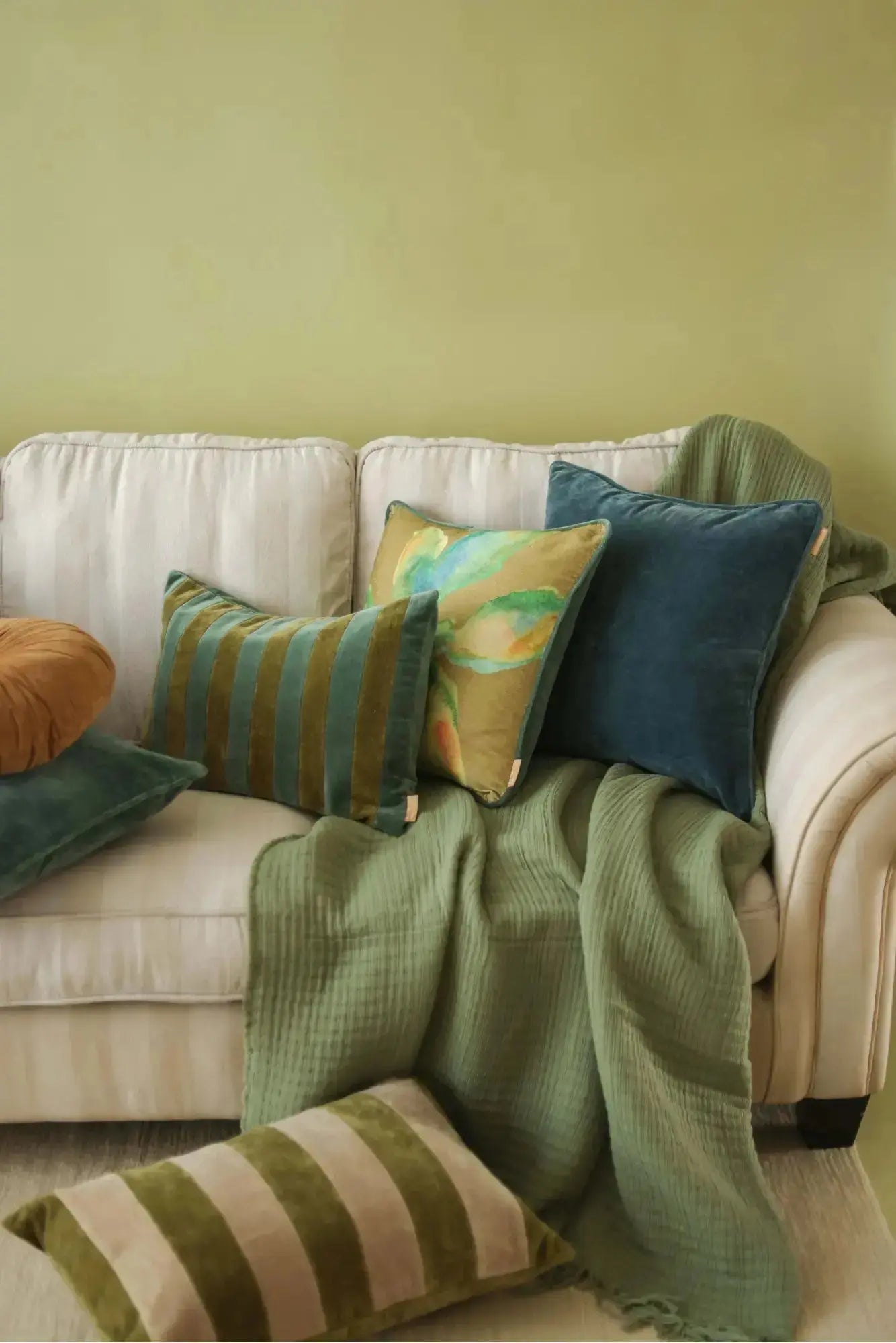 Holly Eucalyptus Velvet Stripe Cushion Cover SanctuaryLiving