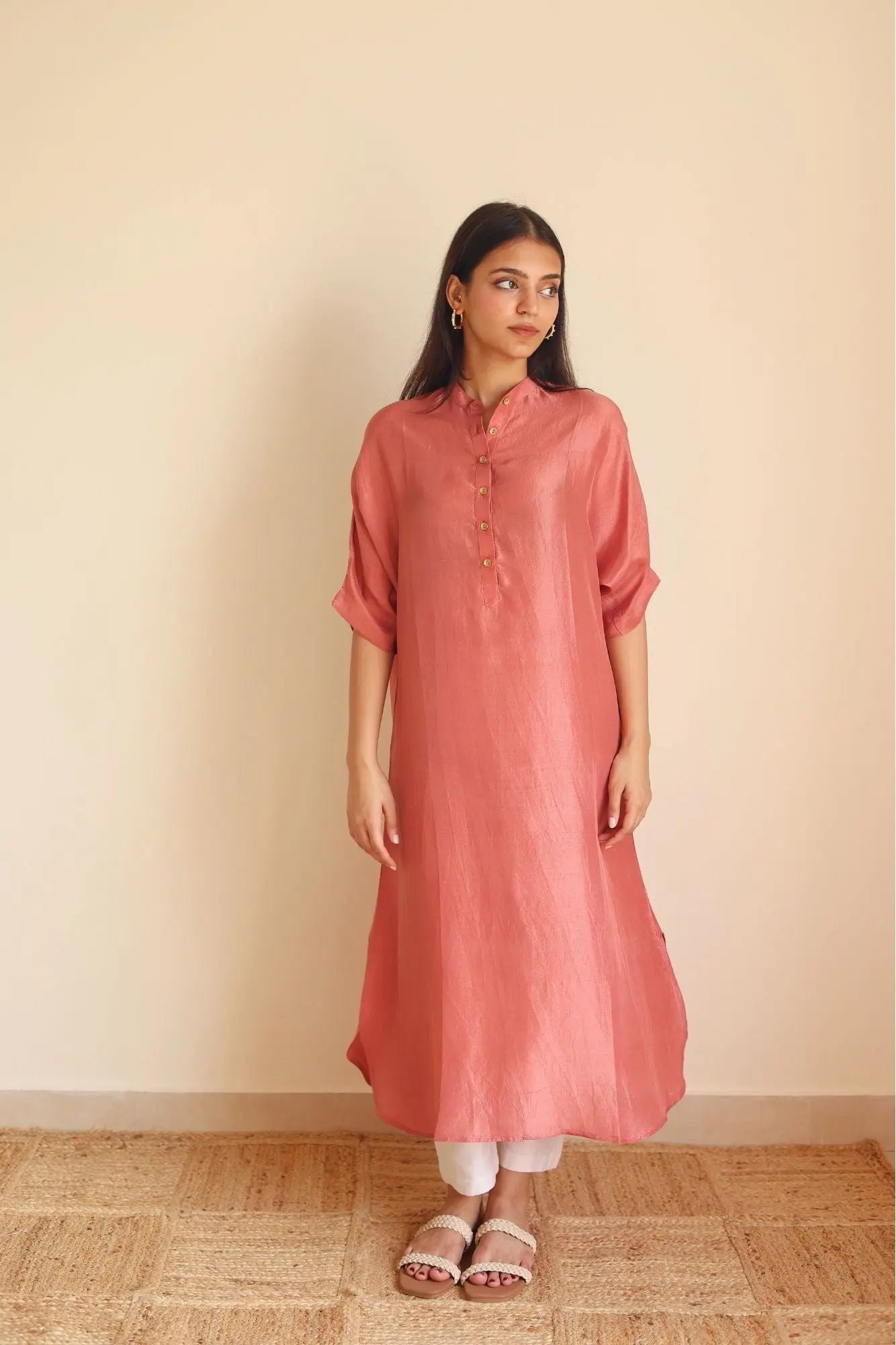 Luna Silk Coral Kurta SanctuaryLiving