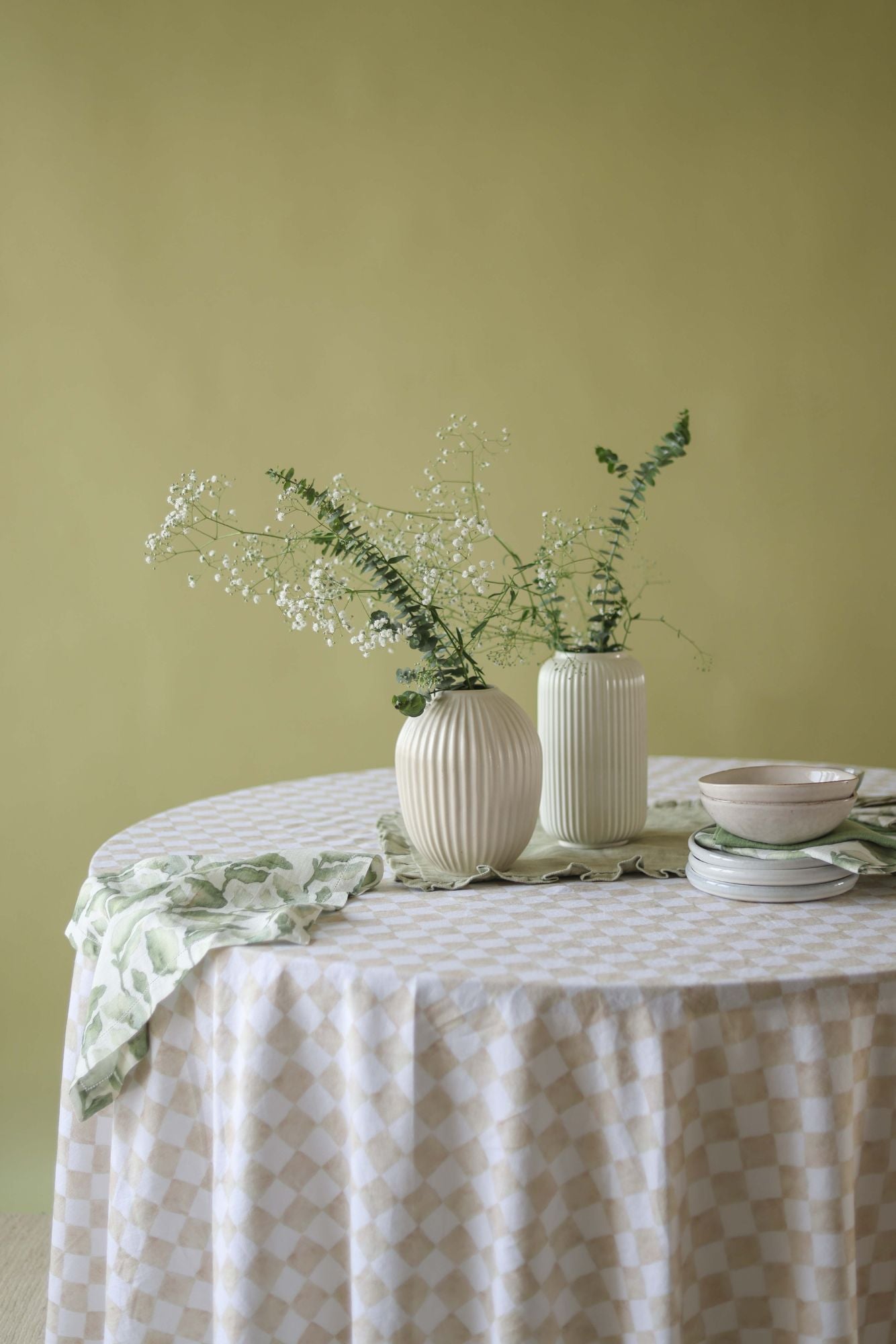 Checker Beige Linen Table Cover