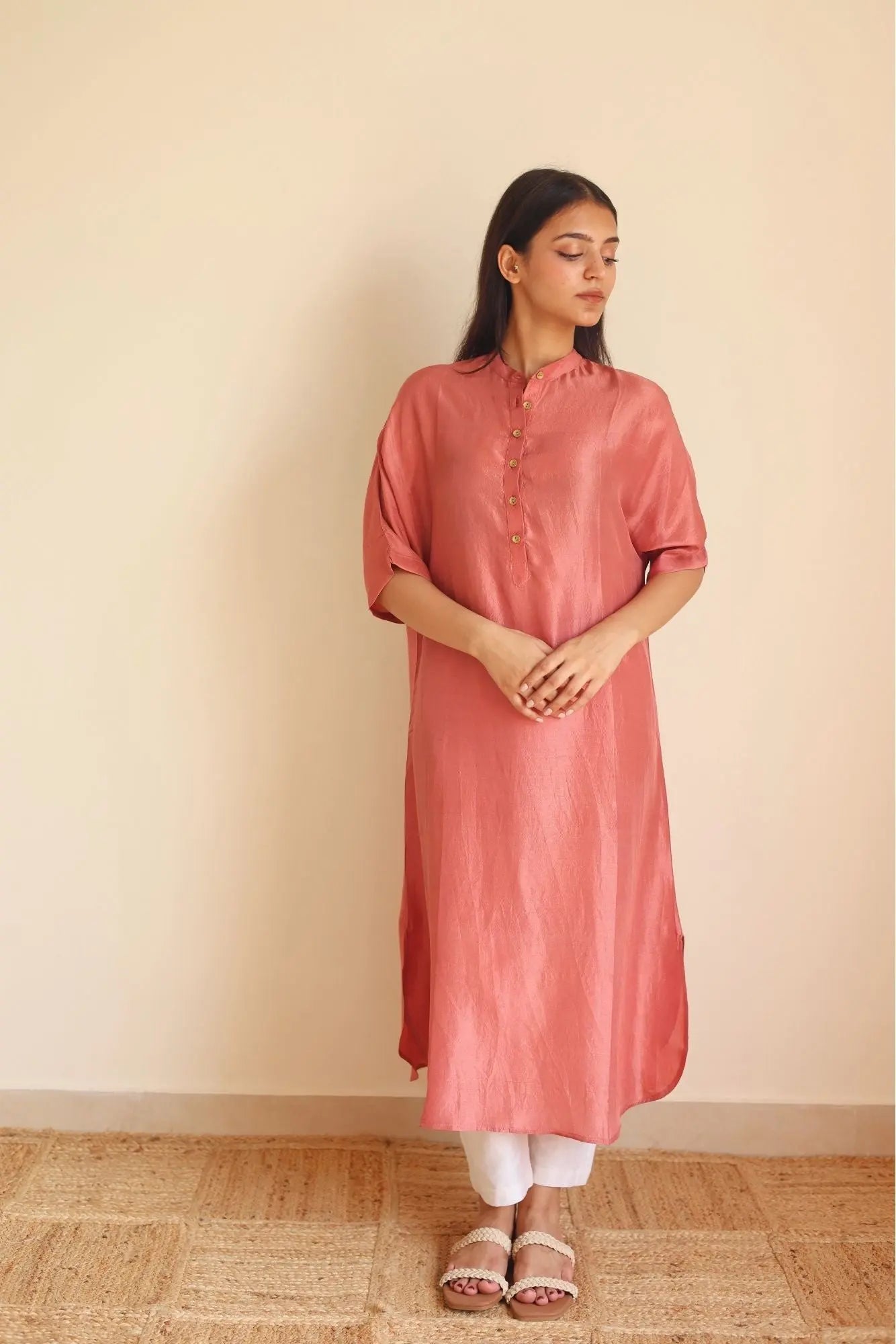 Luna Silk Coral Kurta SanctuaryLiving