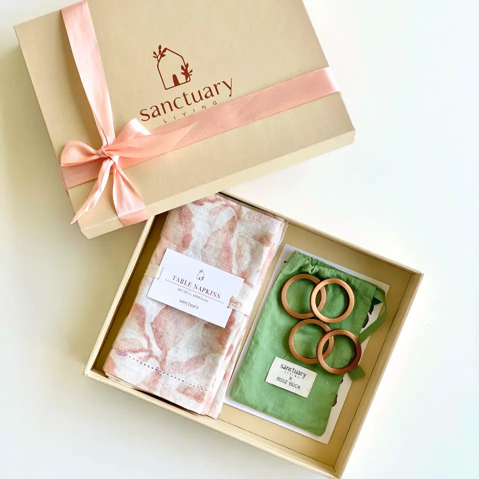 Cascade Blush Gift Set-Linen Napkins & Napkin Rings SanctuaryLiving
