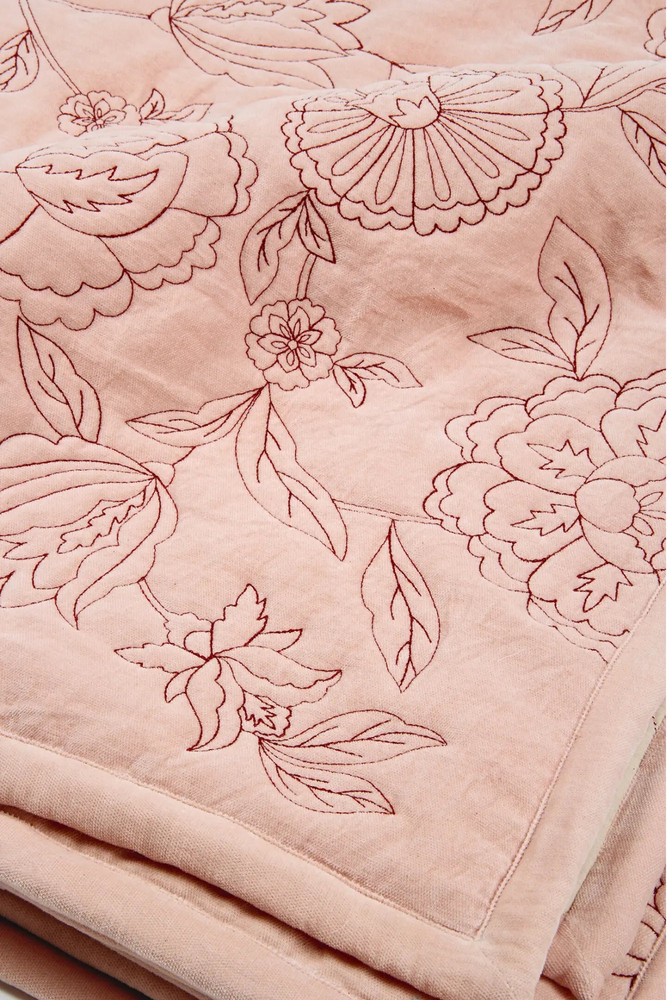 Rosabelle Chintz Soft Pink Velvet Embroidered Quilt SanctuaryLiving