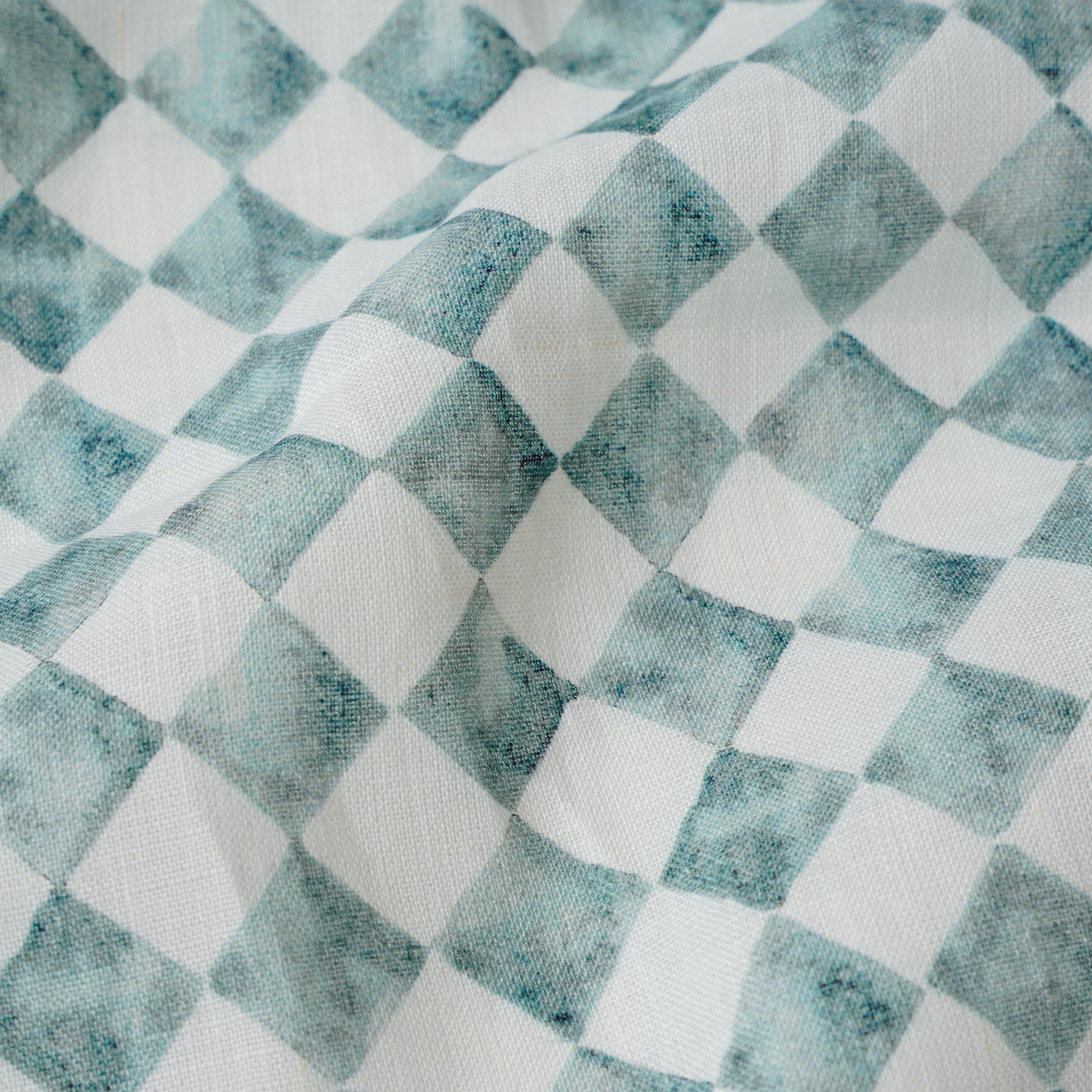 Checker Blue Linen Table Runner