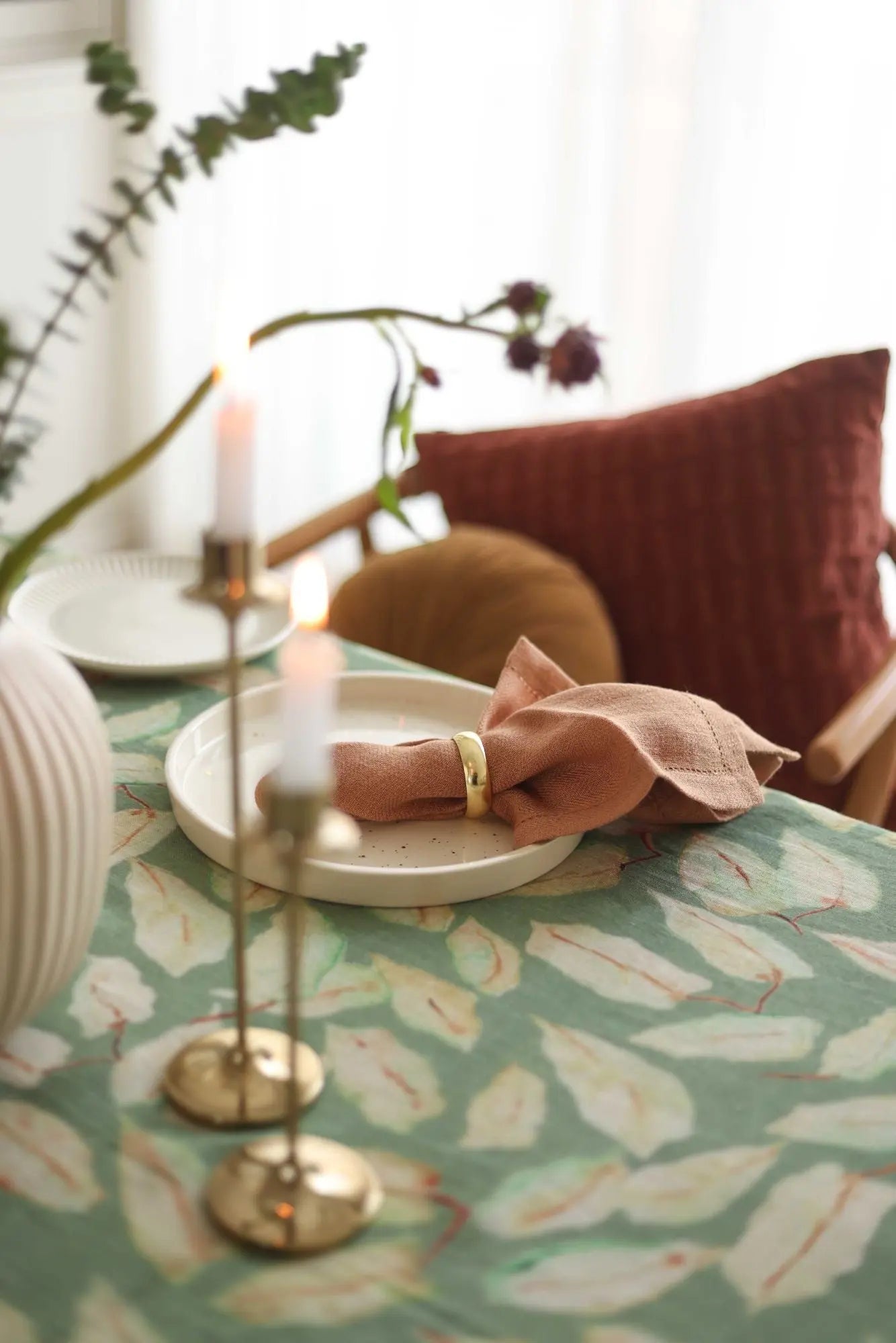 Twig Rhubarb Embroidered Velvet Cushion Cover SanctuaryLiving