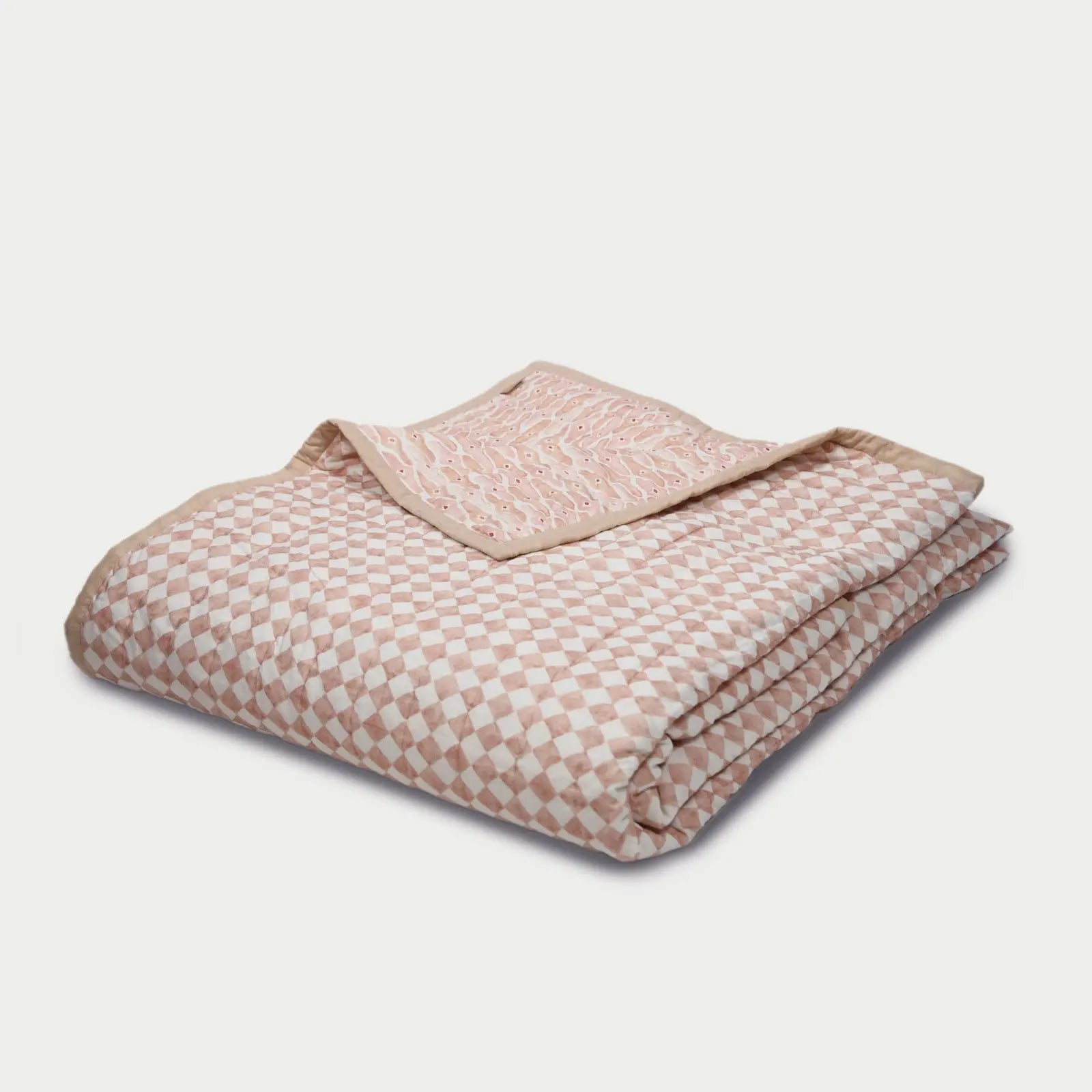 Checker Mosaic Blush Kantha Cotton Quilt SanctuaryLiving