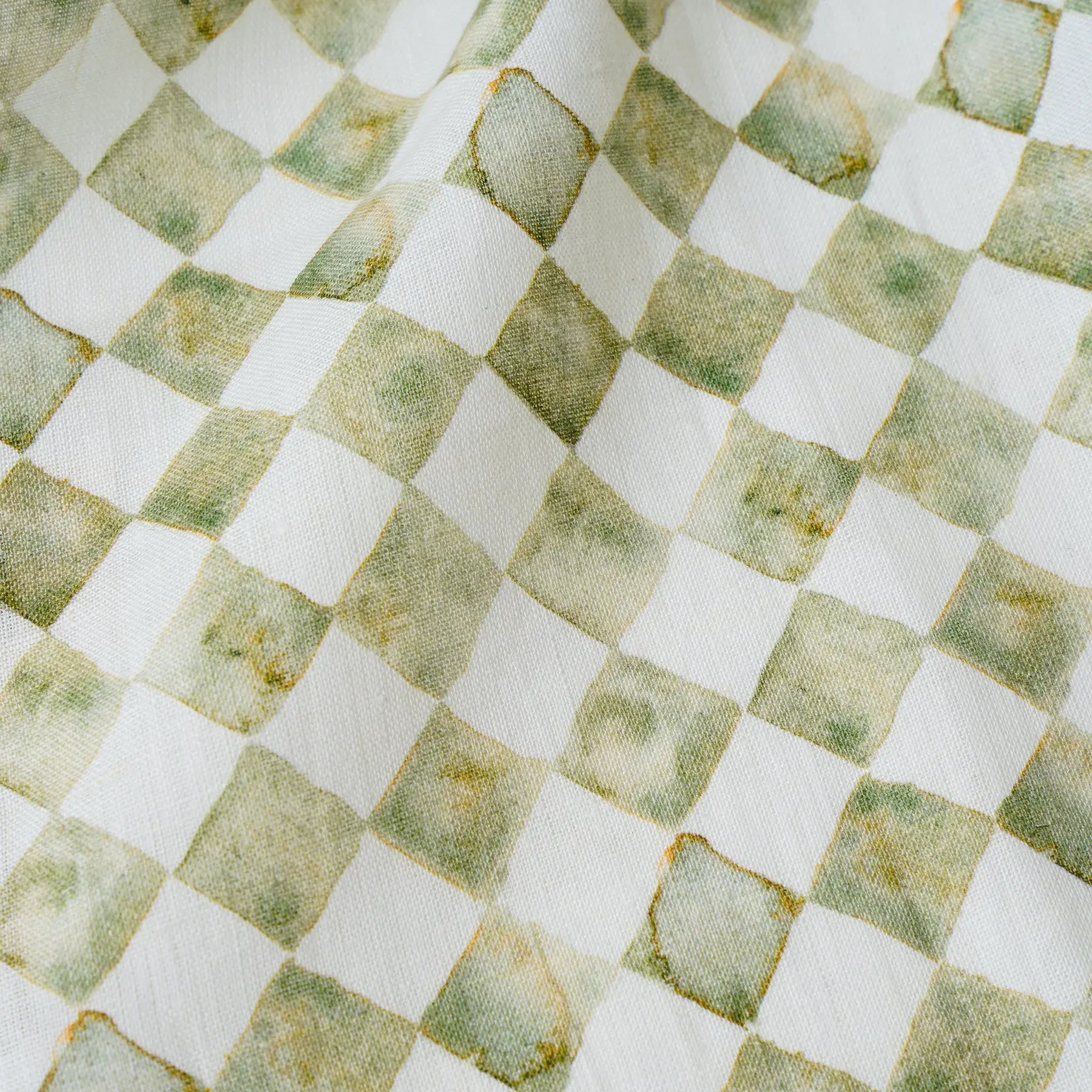 Checker Green Linen Table Runner