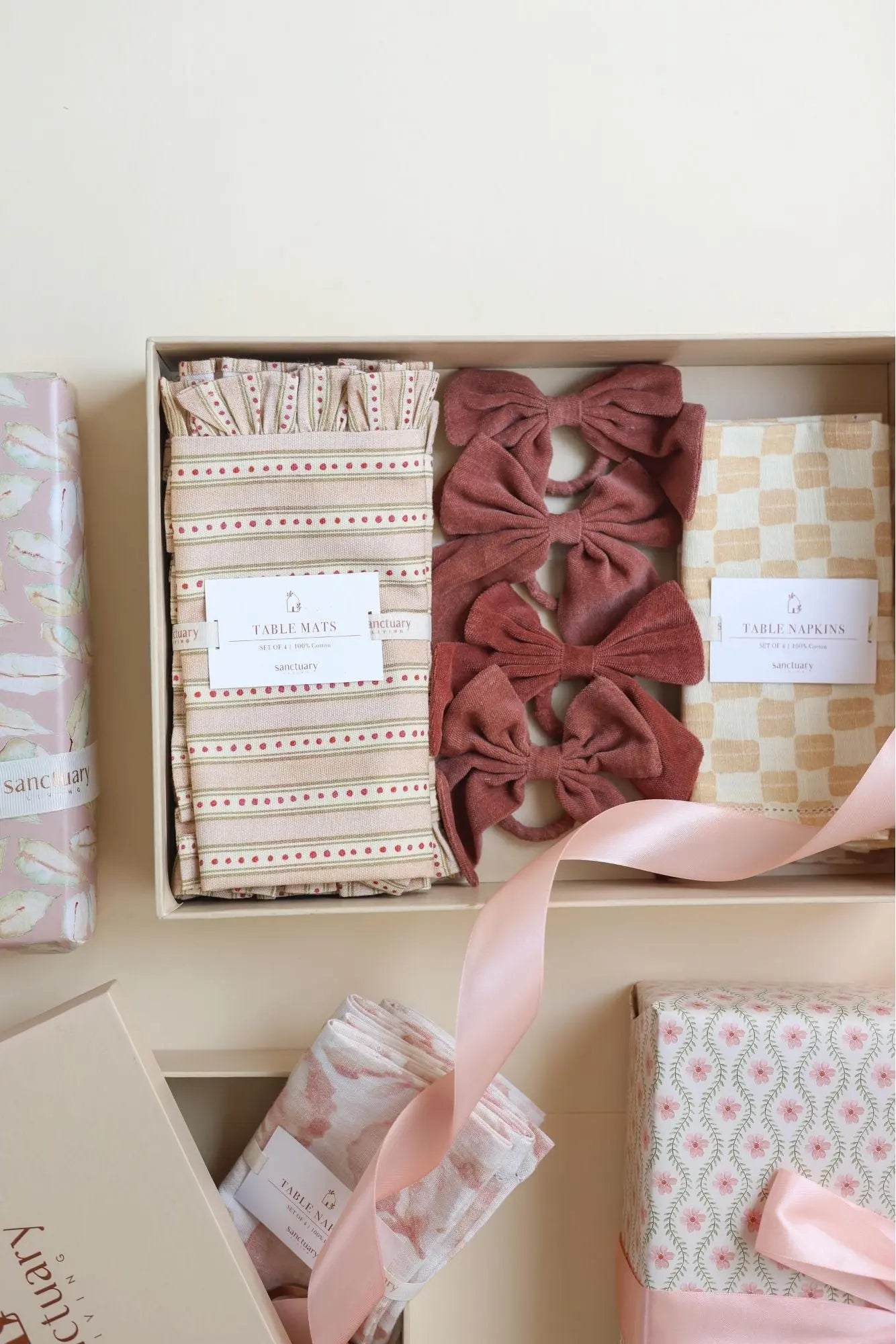 Meadow Apricot Gift Set-Mats, Napkins & Napkin Rings SanctuaryLiving