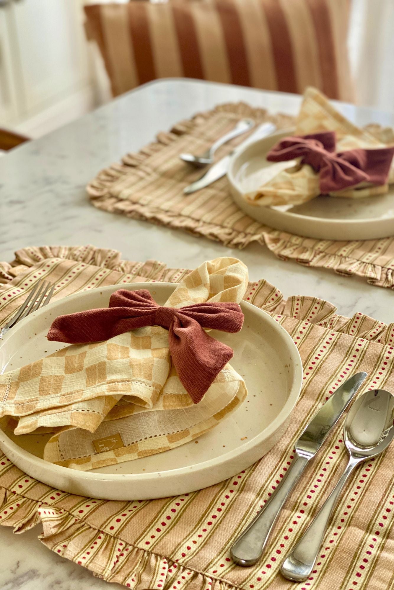 River Apricot Ruffle Table Mats-Set of 2