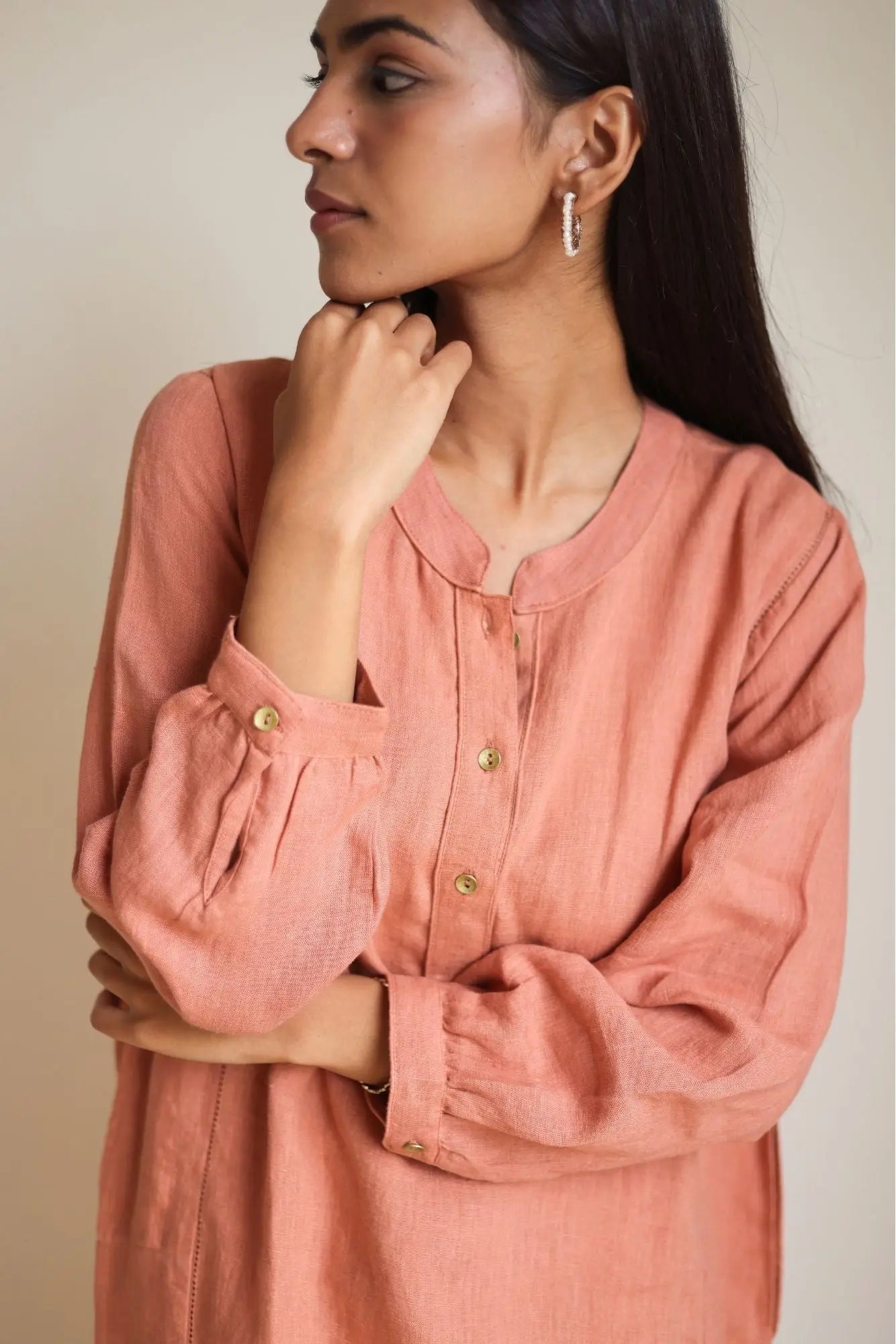 Eda Linen Rhubarb Kurta with Pants (Set of 2) SanctuaryLiving