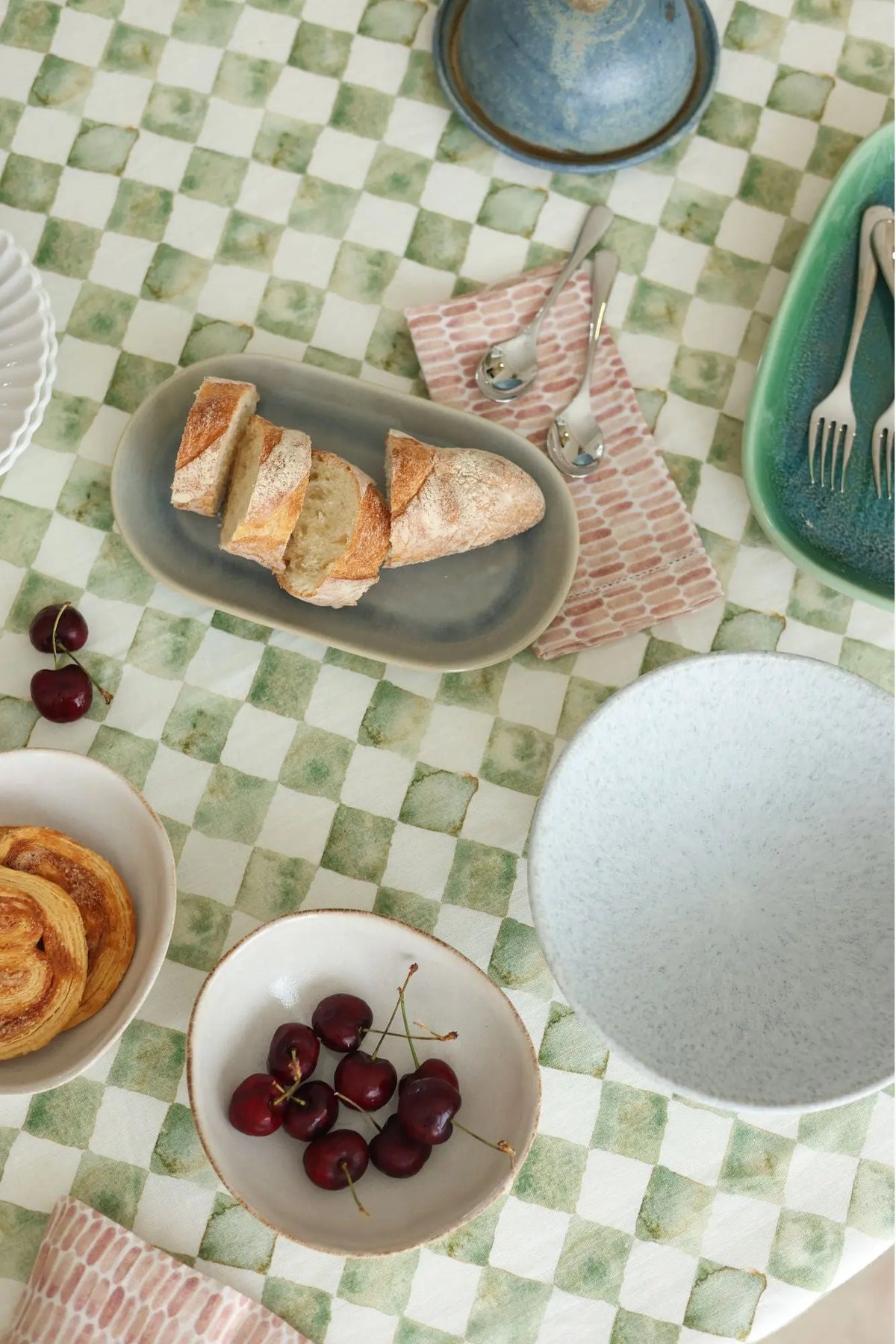 Checker Green Linen Table Cover SanctuaryLiving