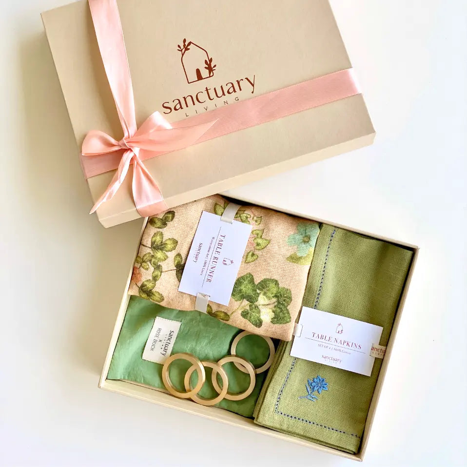 Valley Peach Gift Set-Linen Runner, Napkins & Napkin rings SanctuaryLiving