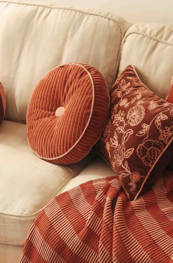 Luna Rhubarb Velvet Round Cushion SanctuaryLiving