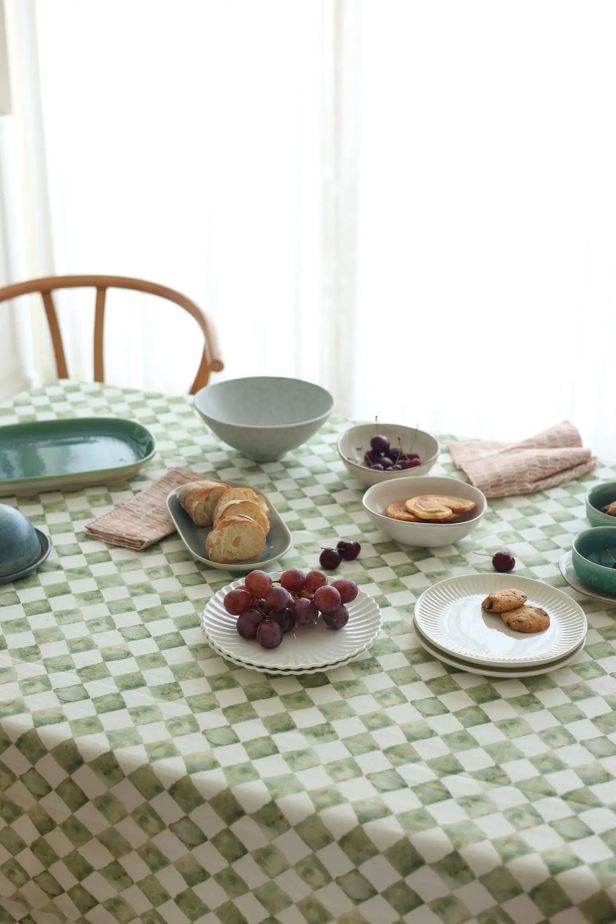 Checker Green Linen Table Cover SanctuaryLiving