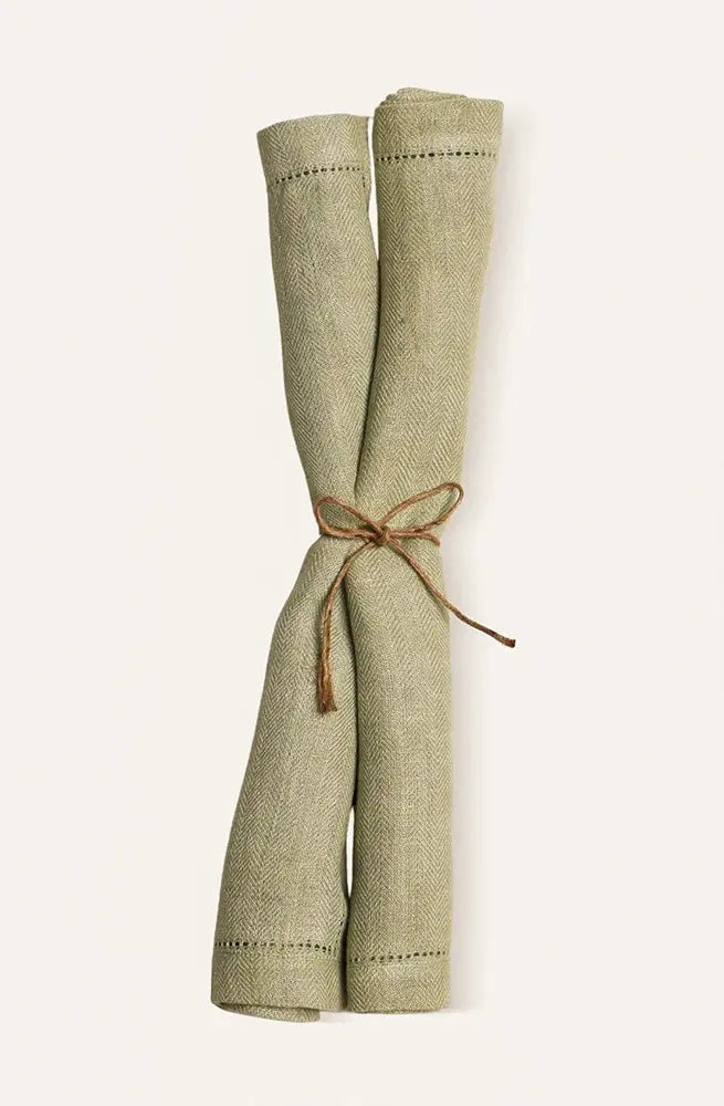 Sage Herringbone Linen Table Napkins-Set of 2 SanctuaryLiving