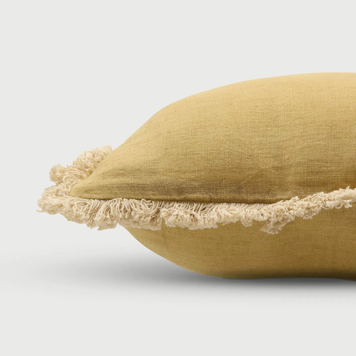 Fringe Ochre Oblong Linen Cushion Cover SanctuaryLiving