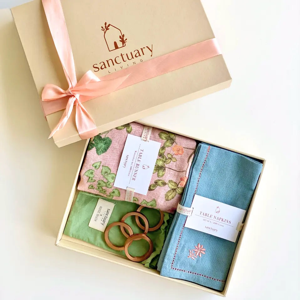 Valley Rose Gift Set-Linen Runner, Napkins & Napkin rings SanctuaryLiving