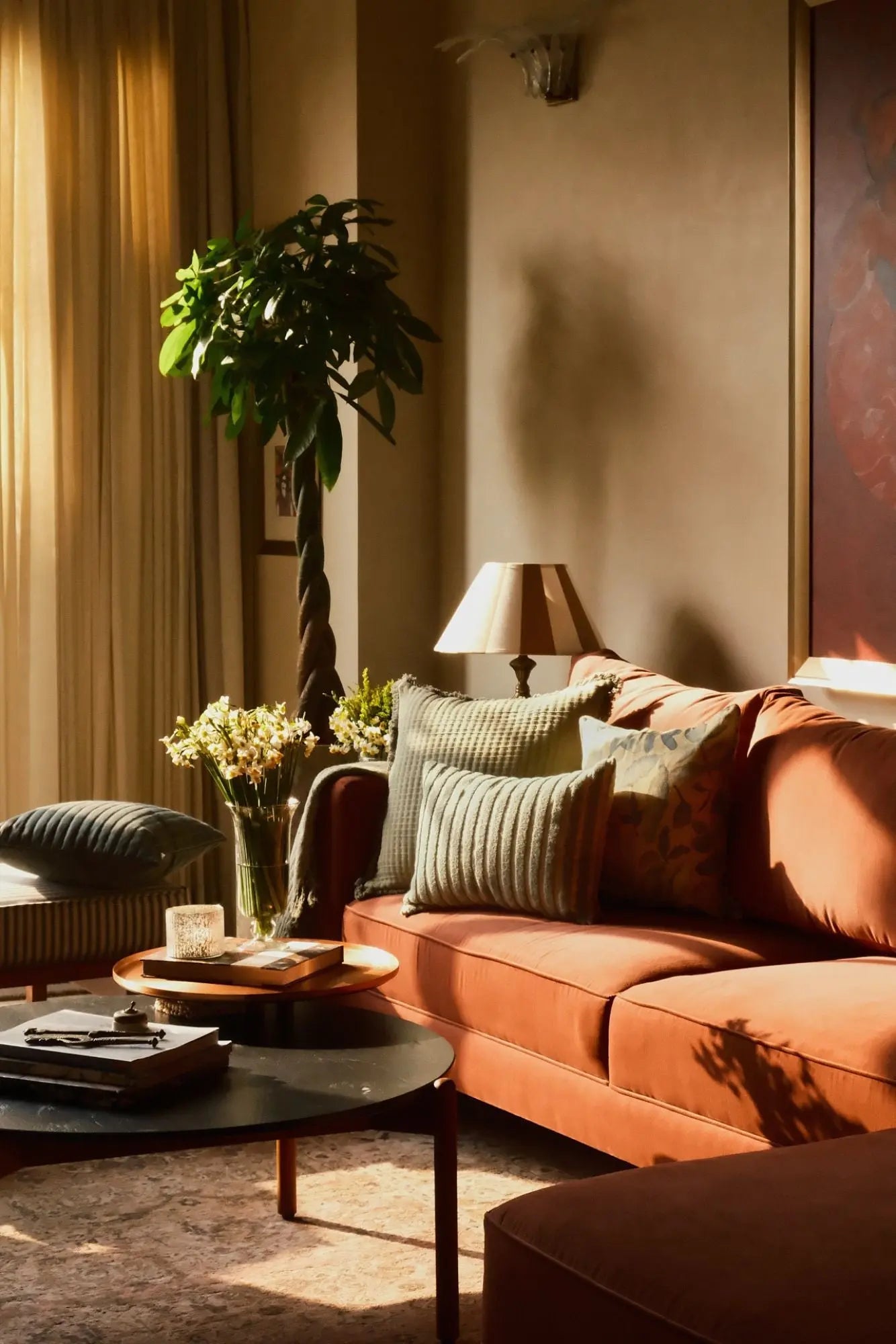 Flora Ochre Linen Cushion Cover SanctuaryLiving