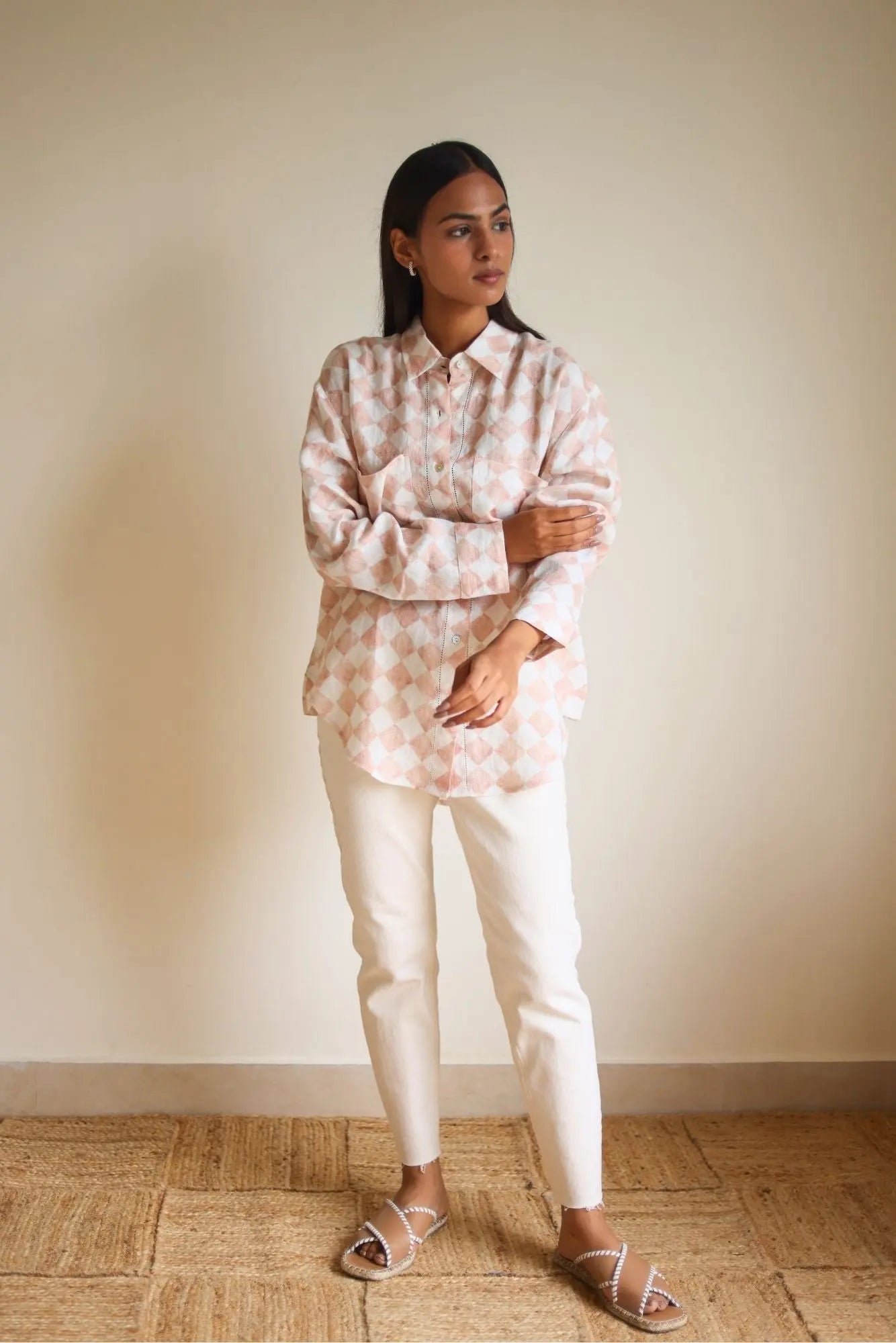 Holly Checker Linen Blush Shirt SanctuaryLiving