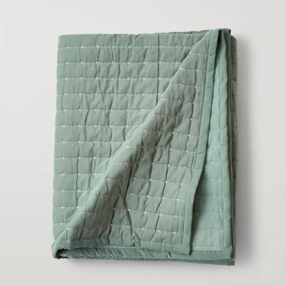 Sitara Duck Egg Velvet Embroidered Quilt SanctuaryLiving
