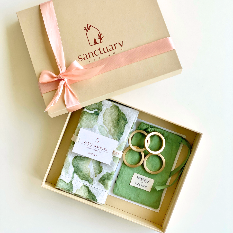 Cascade Green Gift Set-Linen Napkins & Napkin Rings